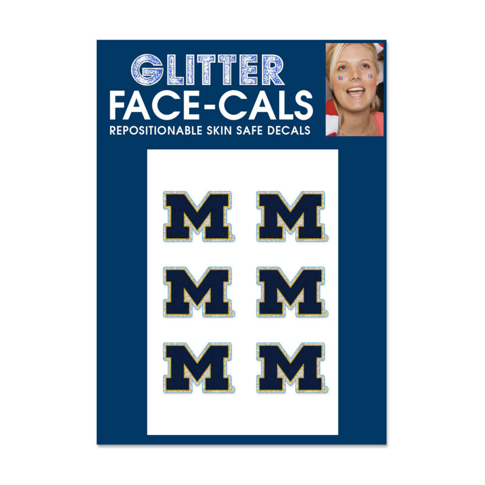 Wincraft NCAA University of Michigan Wolverines Glitter Face Tattoo 6 Pack