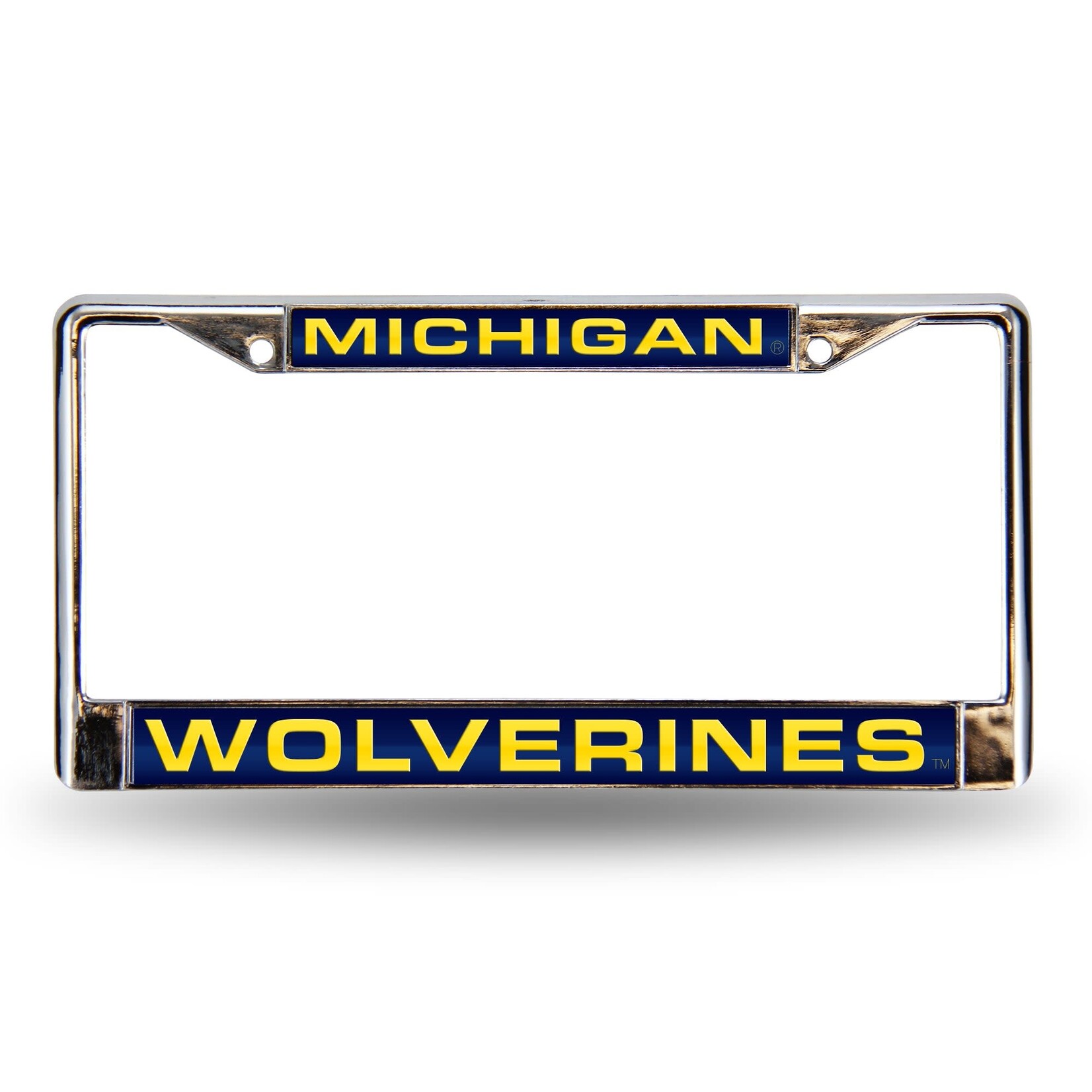 Rico NCAA Michigan Wolverines Auto License Plate Frame Blue Laser Chrome