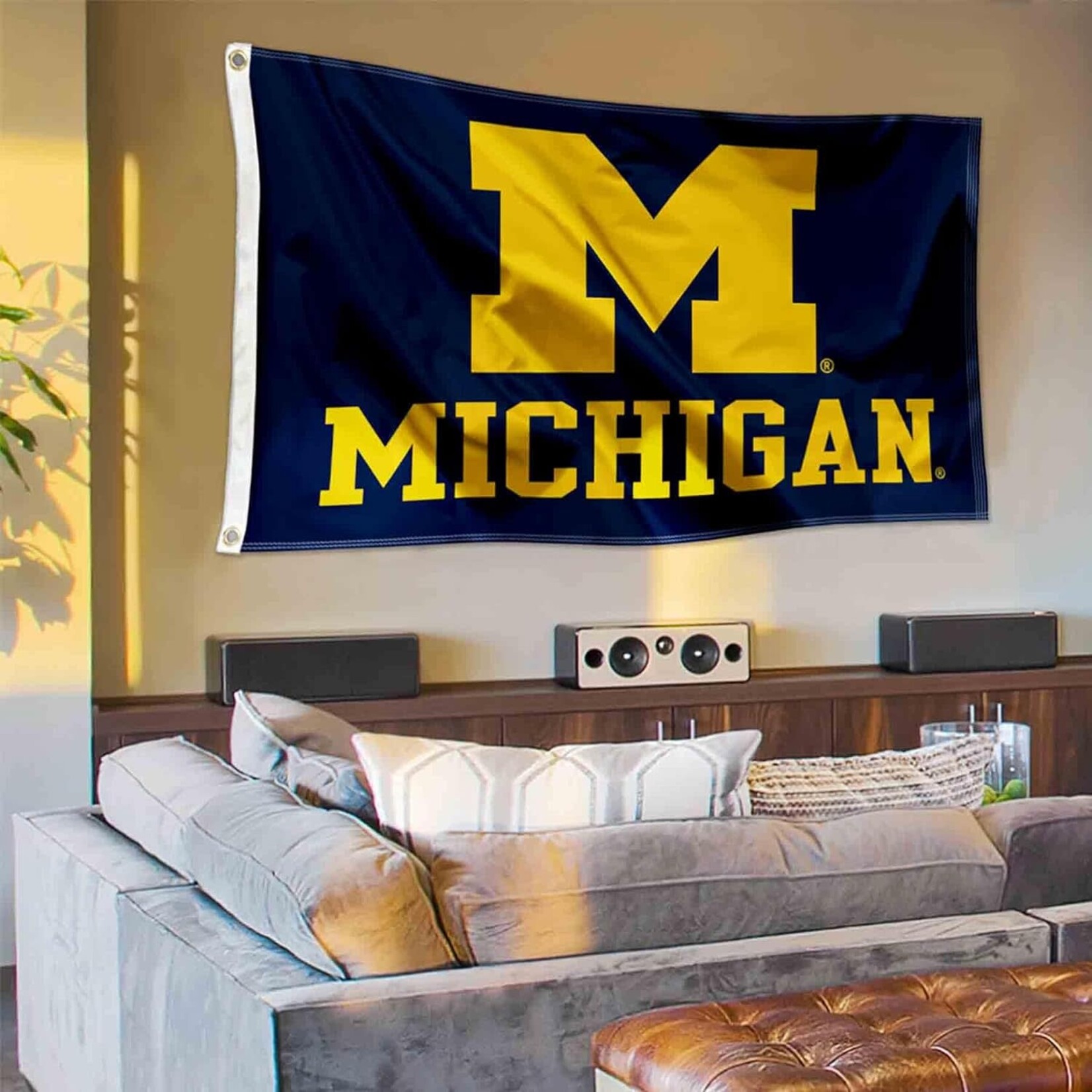 Sewing Concepts Michigan Wolverines Flag 3' x 5' Blue/Gold Split Logo with Grommets