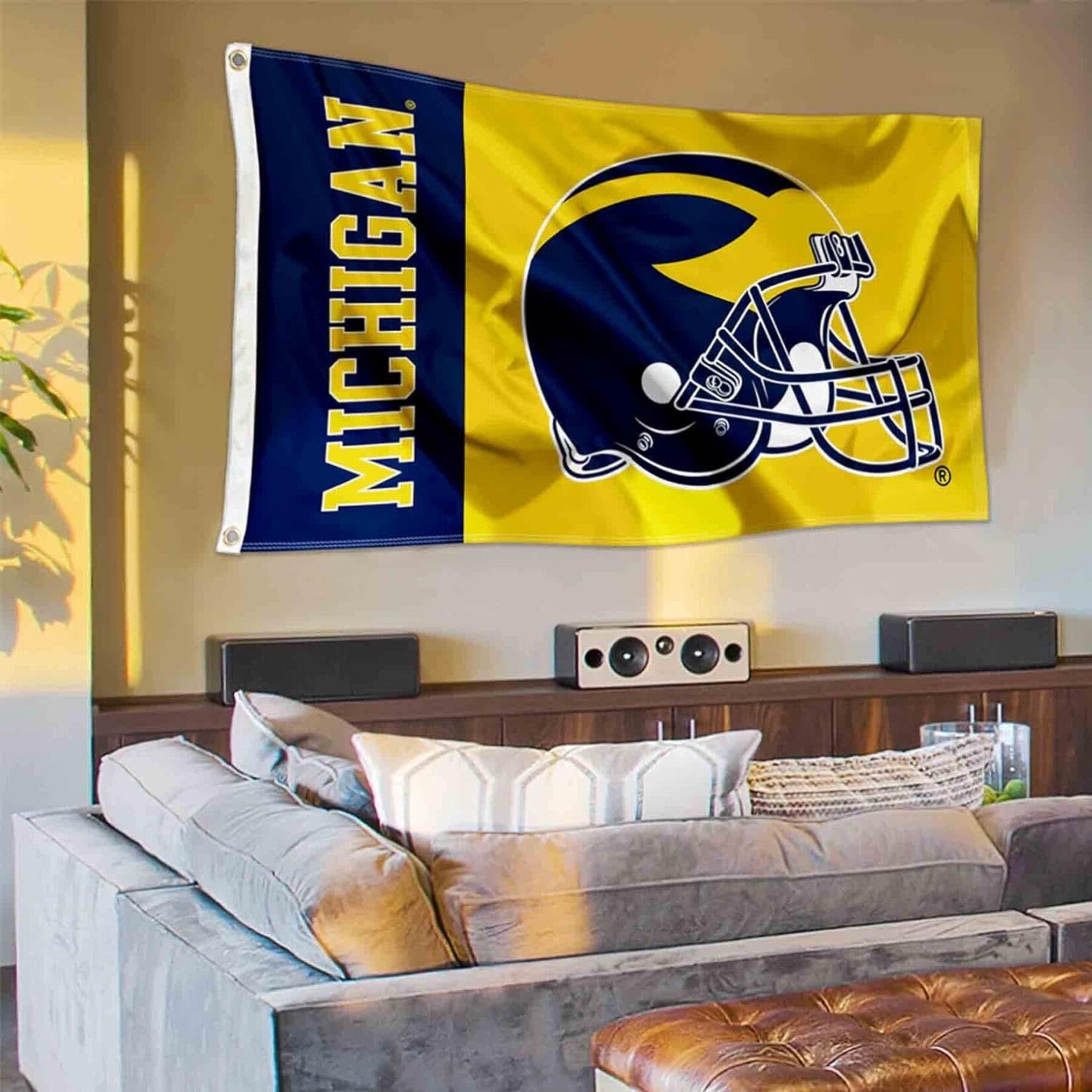 Sewing Concepts Michigan Wolverines Flag 3' x 5' Large Football Helmet