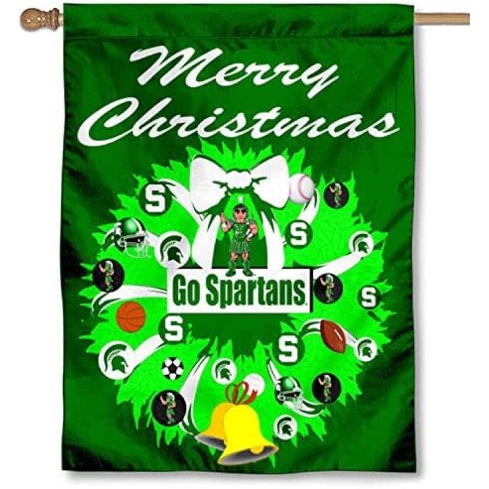 Sewing Concepts Michigan State Spartans Banner 30'' x 40'' Merry Christmas Wreath 