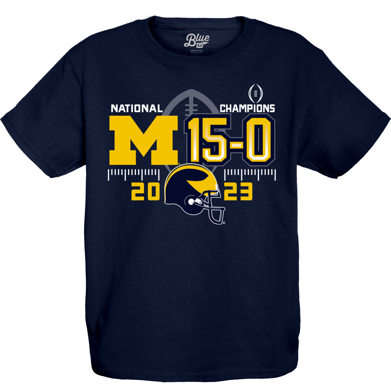 Blue 84  Michigan Wolverines 15-0 CFP 2023 Youth Short Sleeve Tee - 50% Off