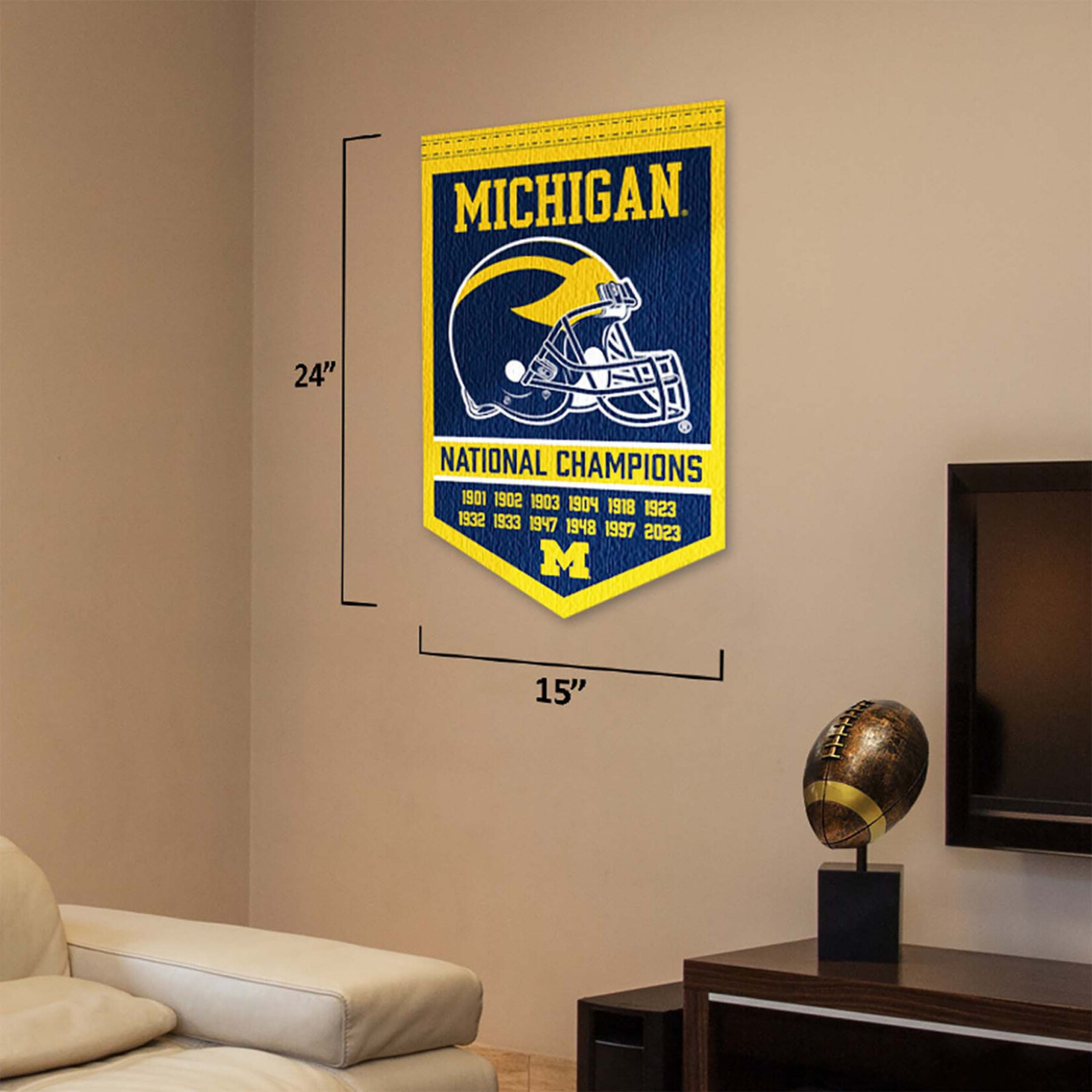 Sewing Concepts University of Michigan Wolverines 12 Time Football National Champions Banner 12''x 24''