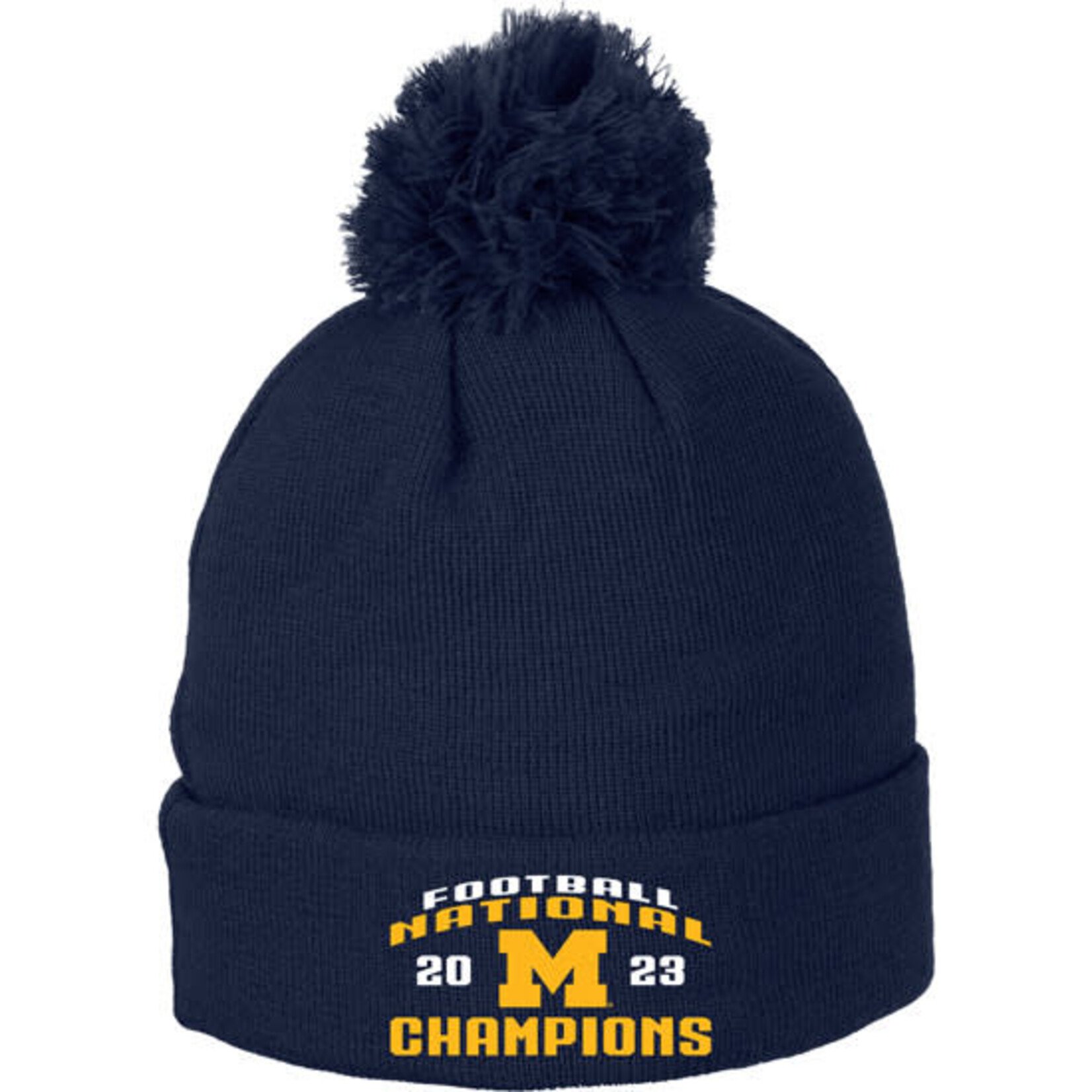 Zephyr Hats University of Michigan Football 2023 National Champions Navy Cuffed Pom Knit Hat