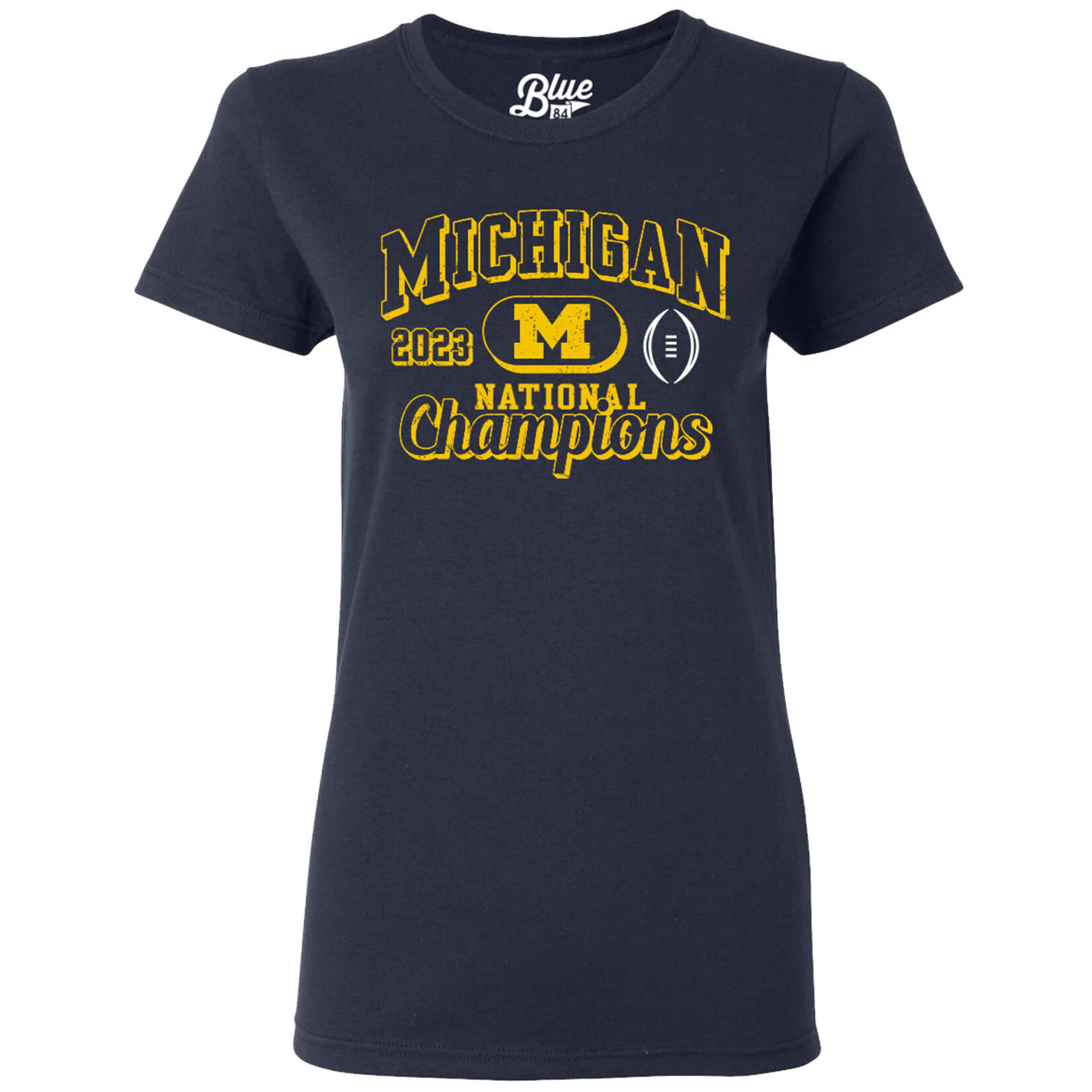 Blue 84 Michigan Wolverines Women's College Football Playoff 2023 National Champions Crema T-Shirt - Navy