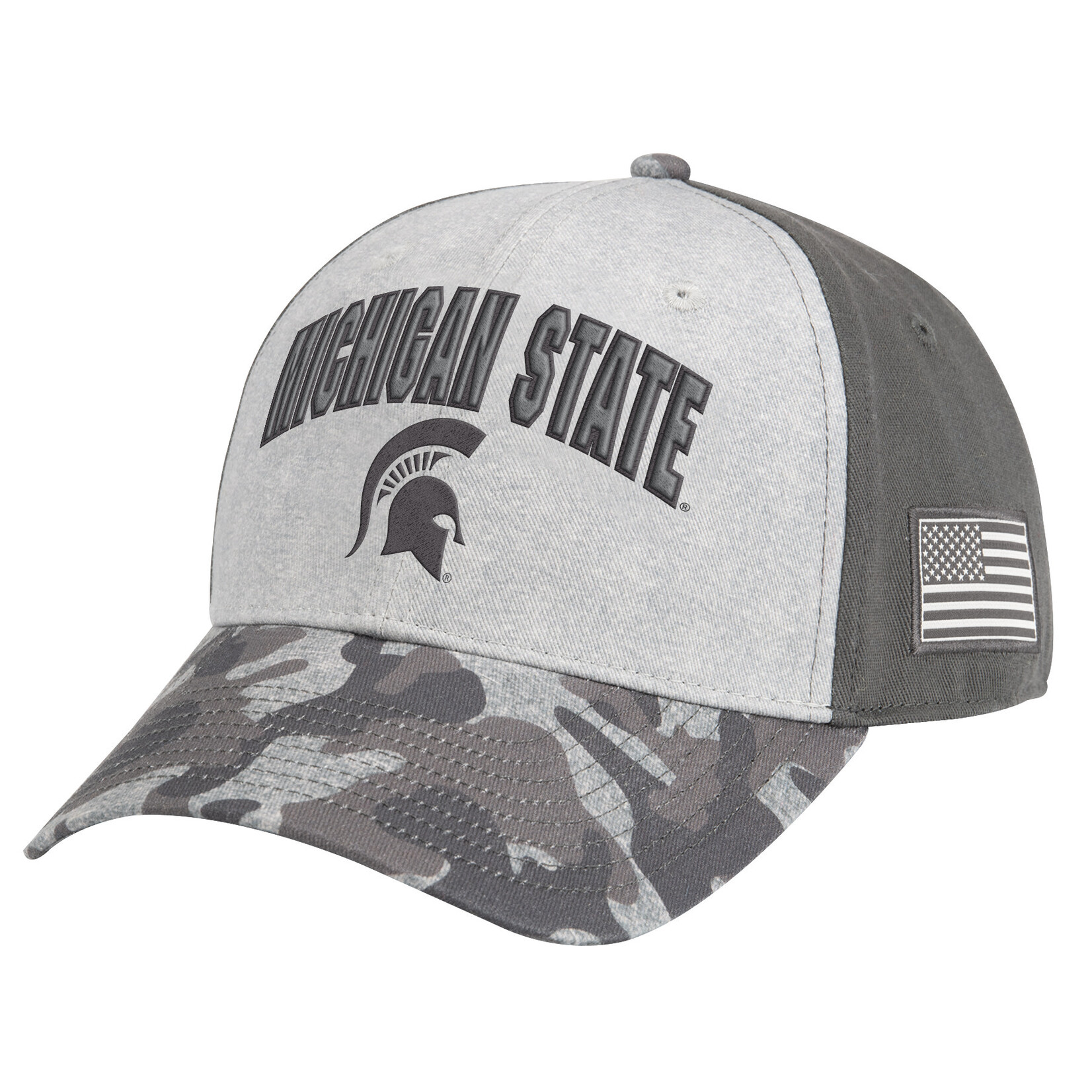 Colosseum Athletics OHT Unisex Oorah Snapback Hat – Michigan State University (Heather Grey/Camo)