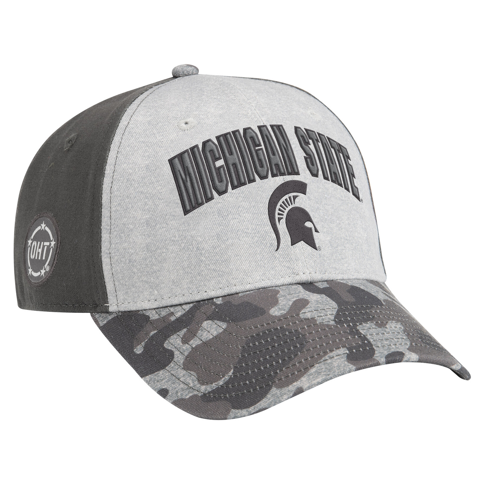 Colosseum Athletics OHT Unisex Oorah Snapback Hat – Michigan State University (Heather Grey/Camo)