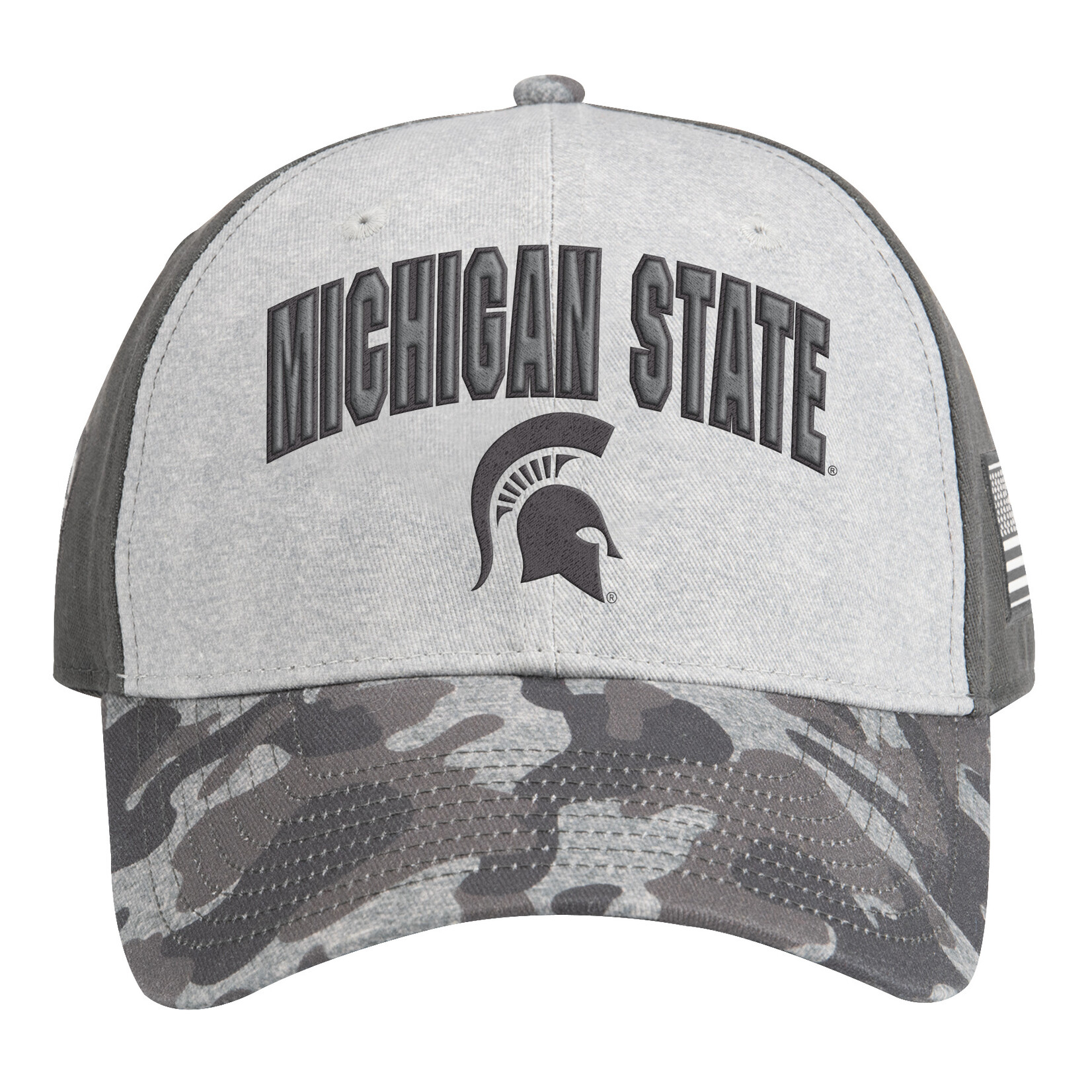 Colosseum Athletics OHT Unisex Oorah Snapback Hat – Michigan State University (Heather Grey/Camo)