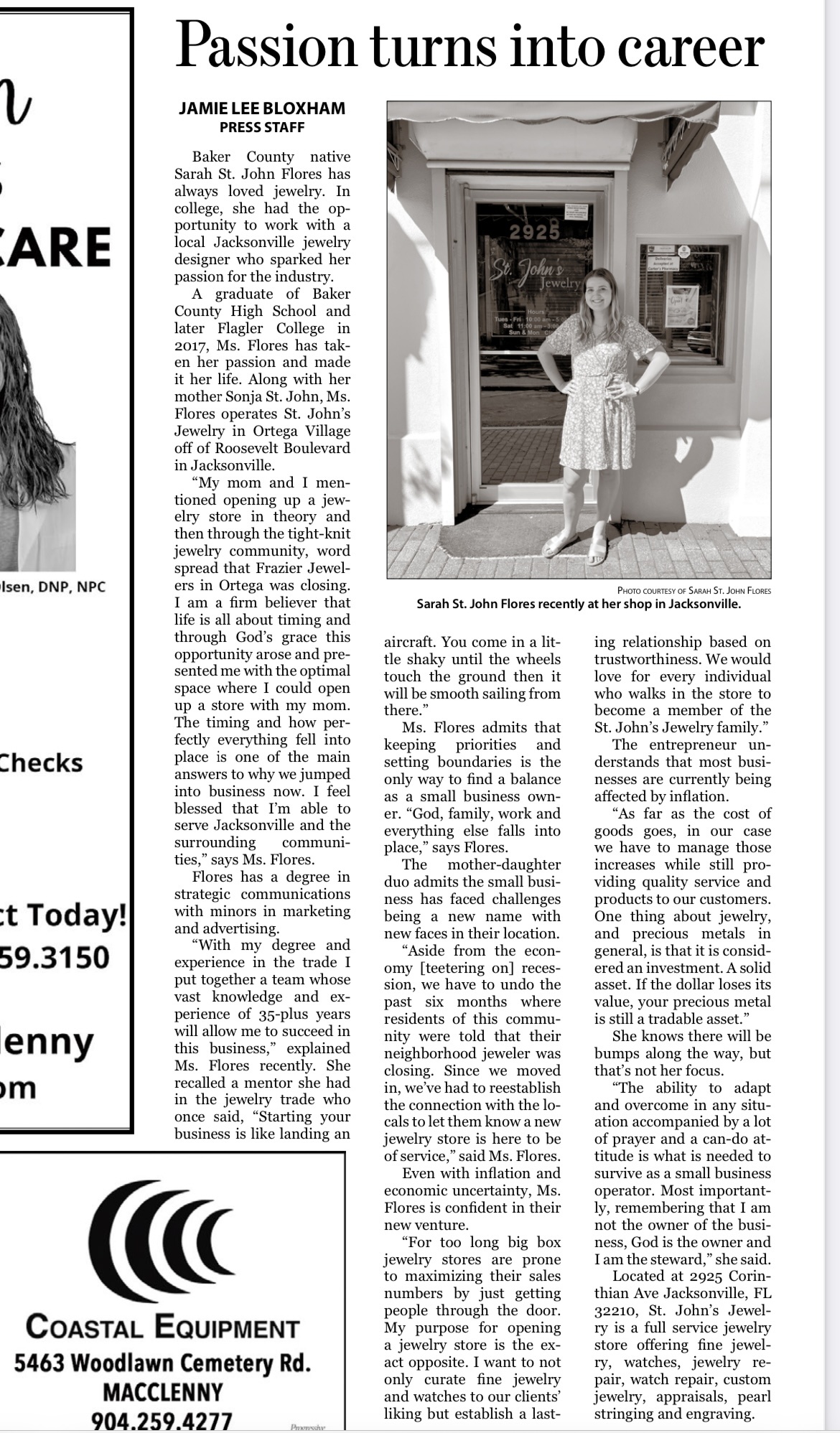 Press Mentions "Passion Turns into Career" Baker County Press St
