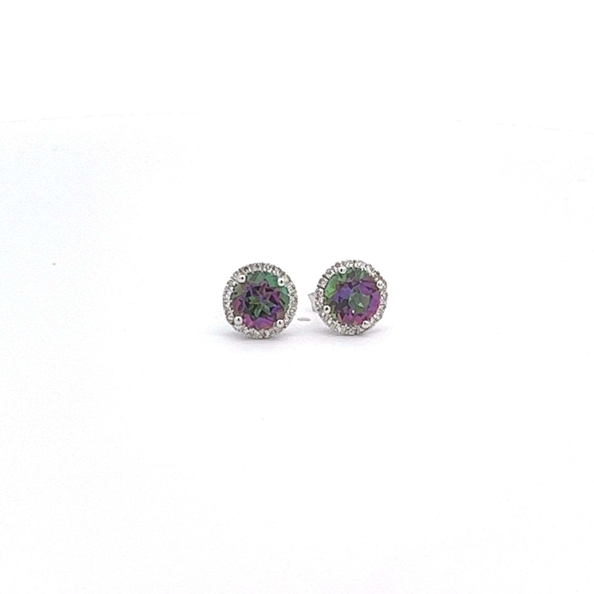 14kw .14ctw Dia 2.10ctw Mystic Topaz Halo Stud Earrings