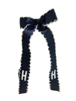 Wee Ones Med Moonstitch Navy Bow w/ White Stitch w/ tails