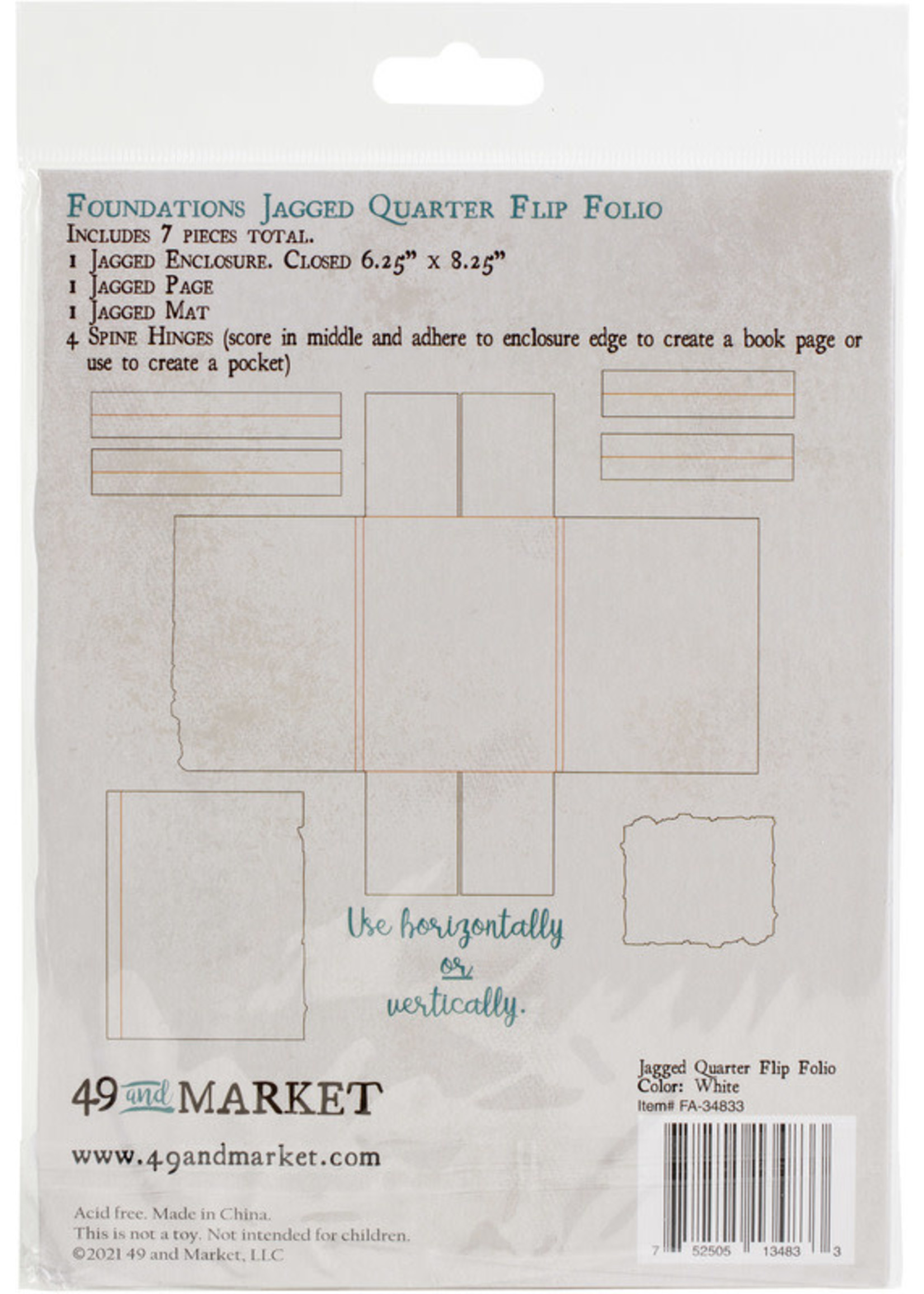 49 & Market 49 & Market Jagged Quarter Flip Folio, White