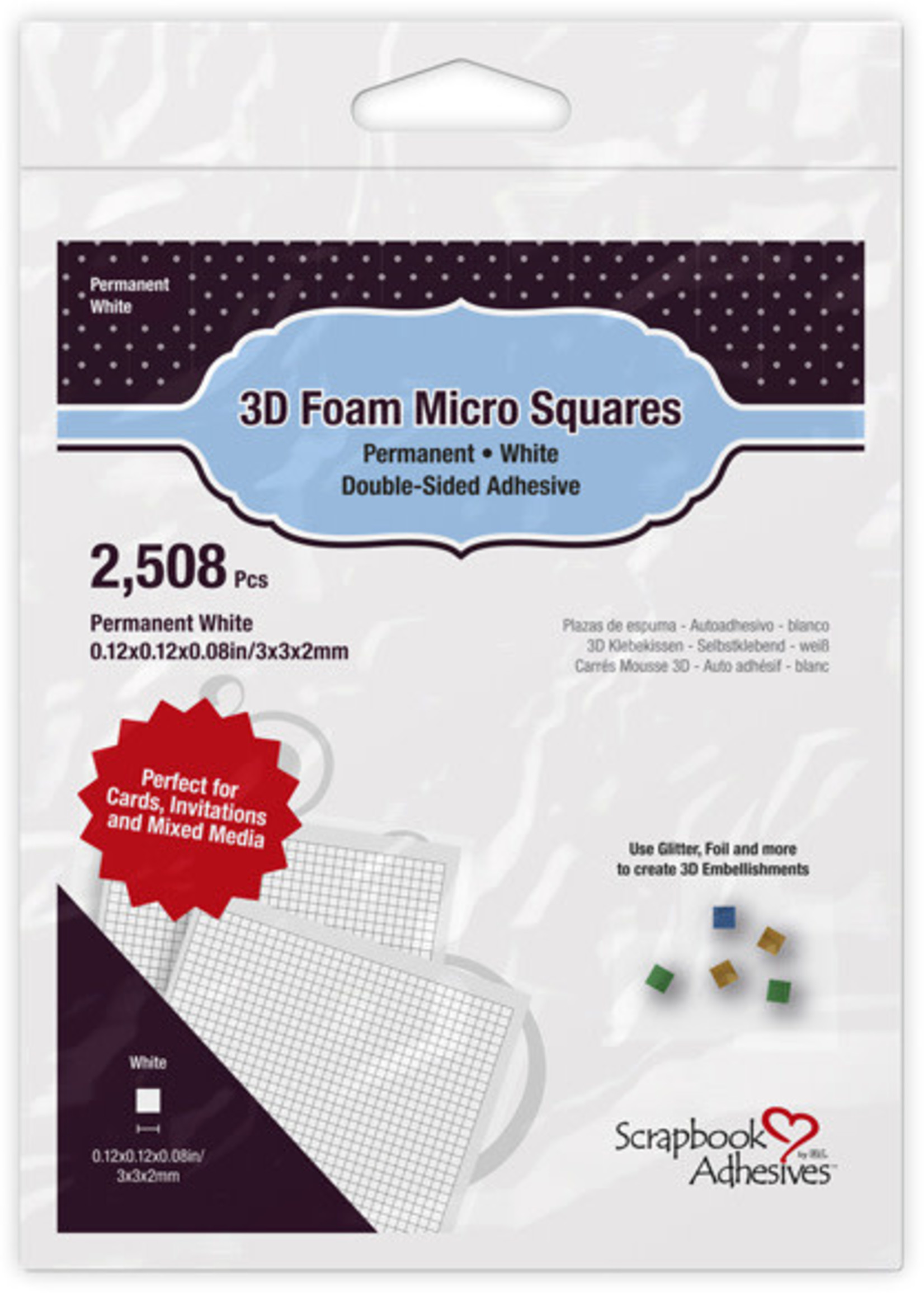 Scrapbook Adhesive SA 3D Foam Micro Squares, White