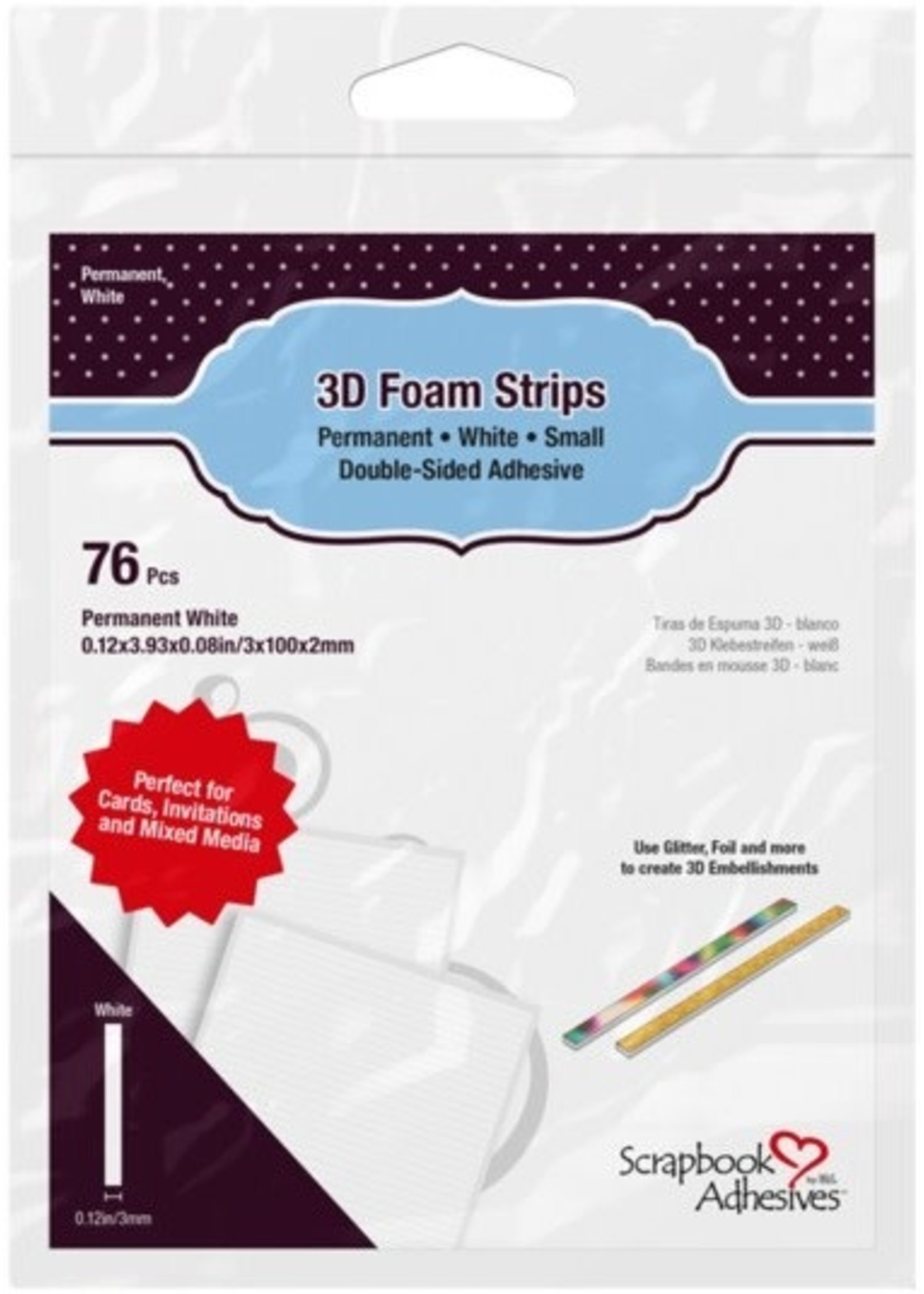 Scrapbook Adhesive SA 3D Foam Strips, White 2mm