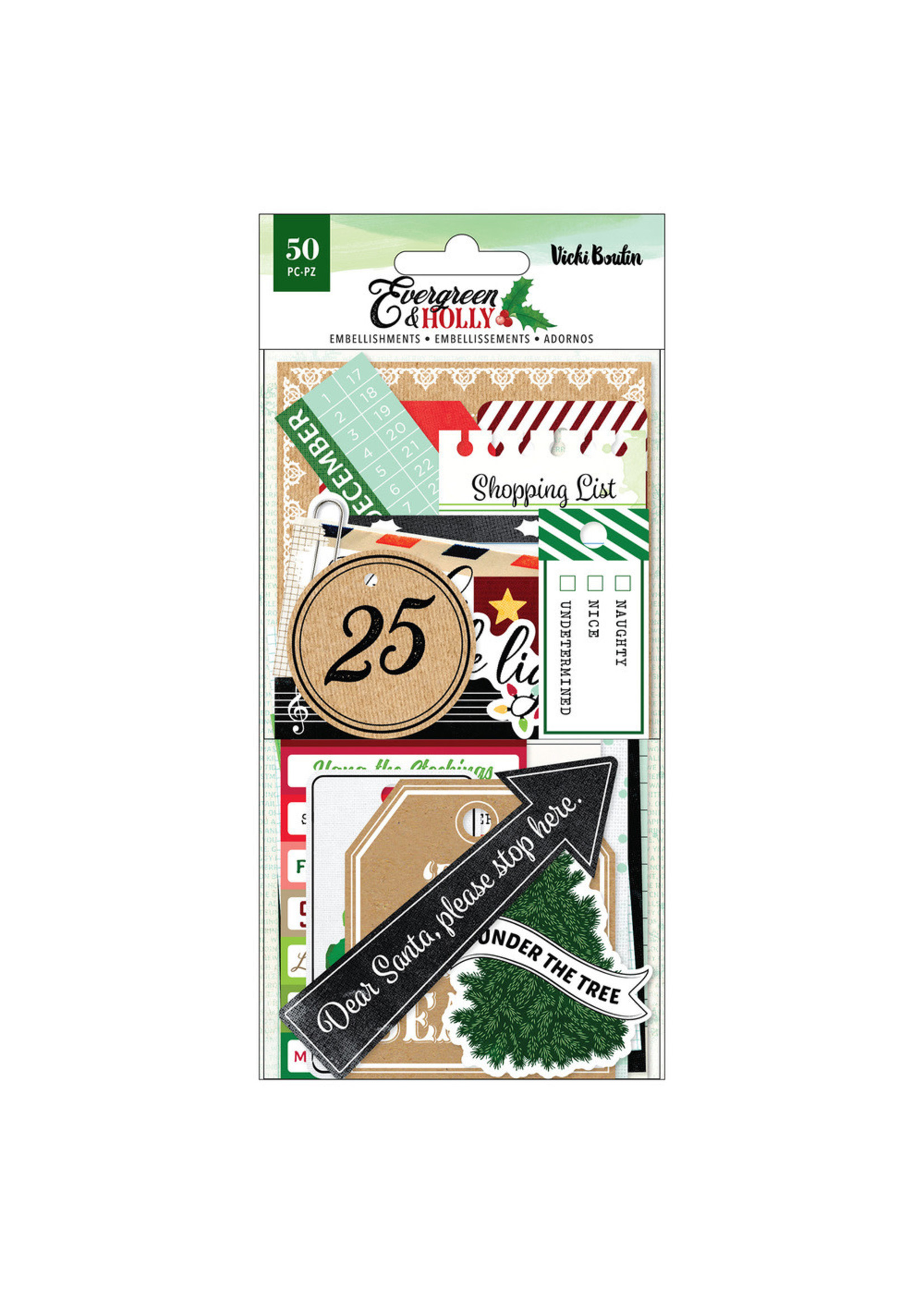 American Crafts Vicki Boutin Ephemera, Evergreen & Holly