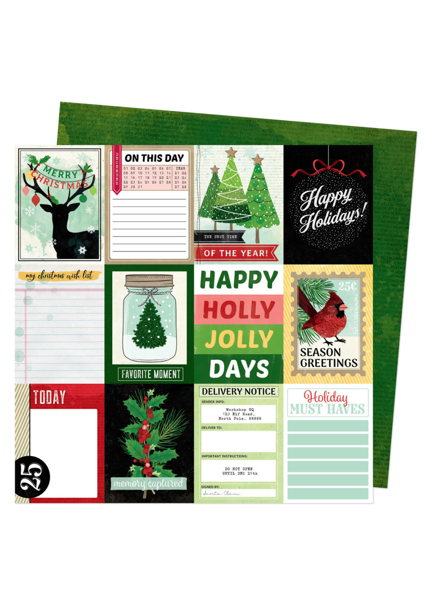 American Crafts Vicki Boutin 12x12 Evergreen & Holly, Jolly Days