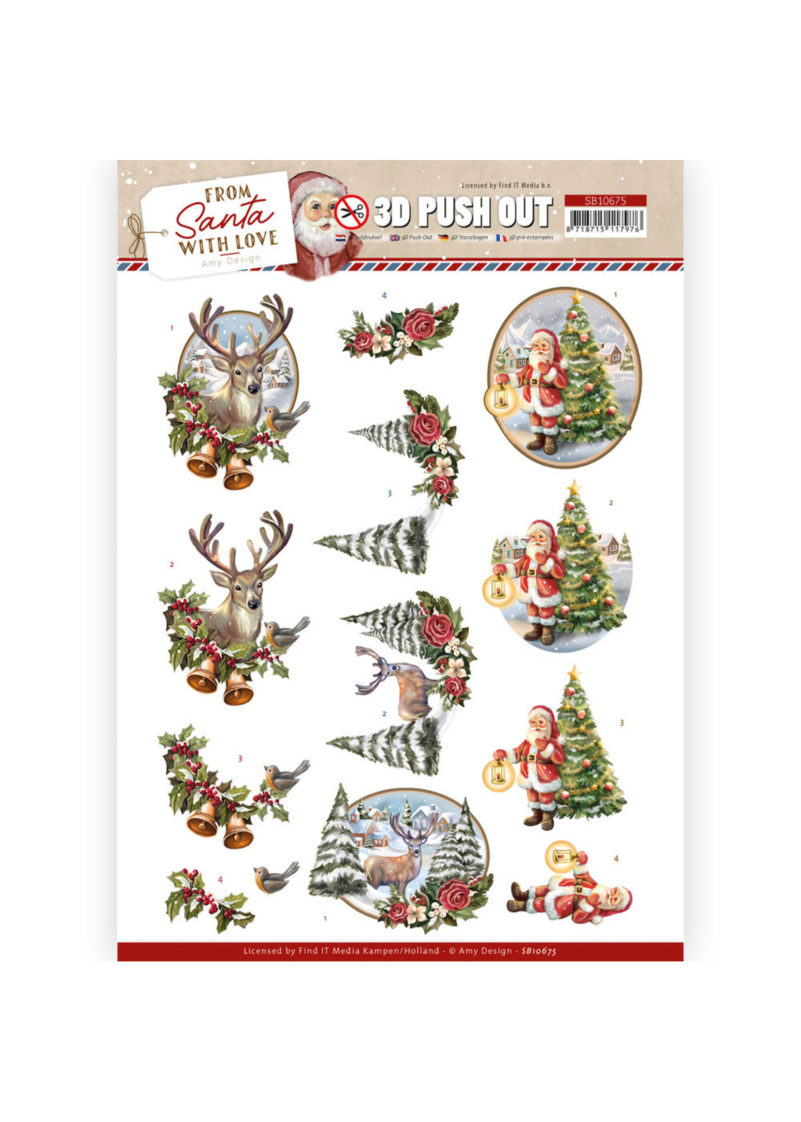 Amy Design 3D Push Out, From Santa With Love - Deer
