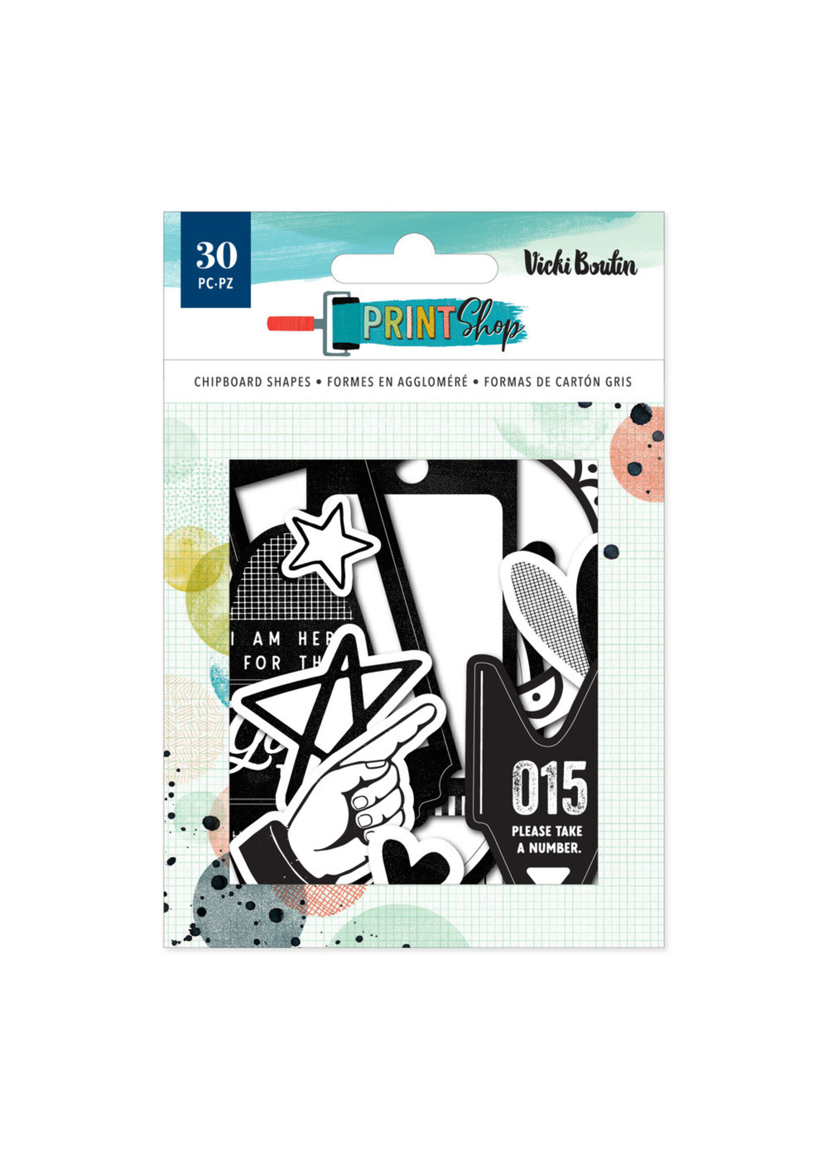 American Crafts Vicki Boutin Chipboard Shapes, Print Shop