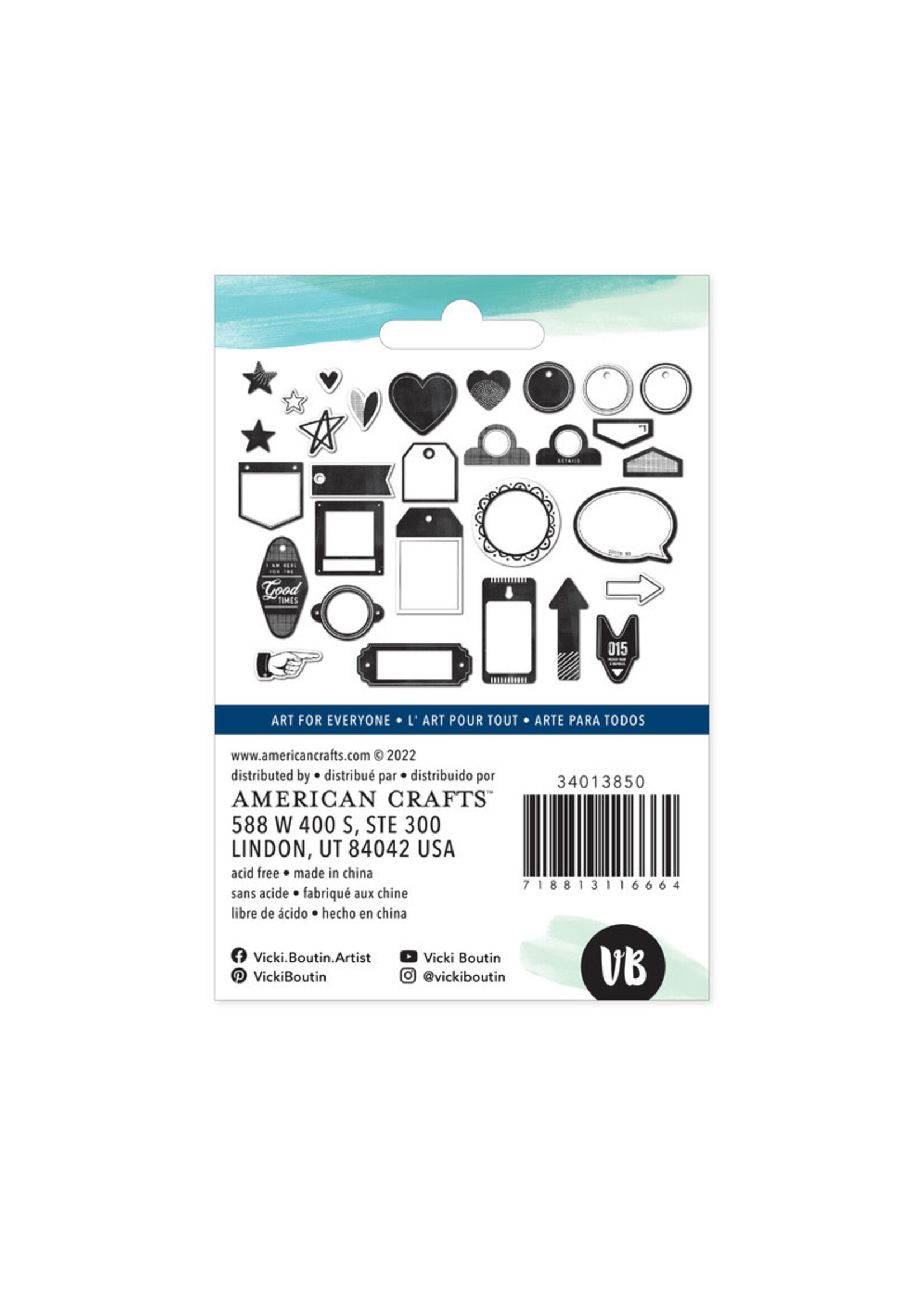 American Crafts Vicki Boutin Chipboard Shapes, Print Shop