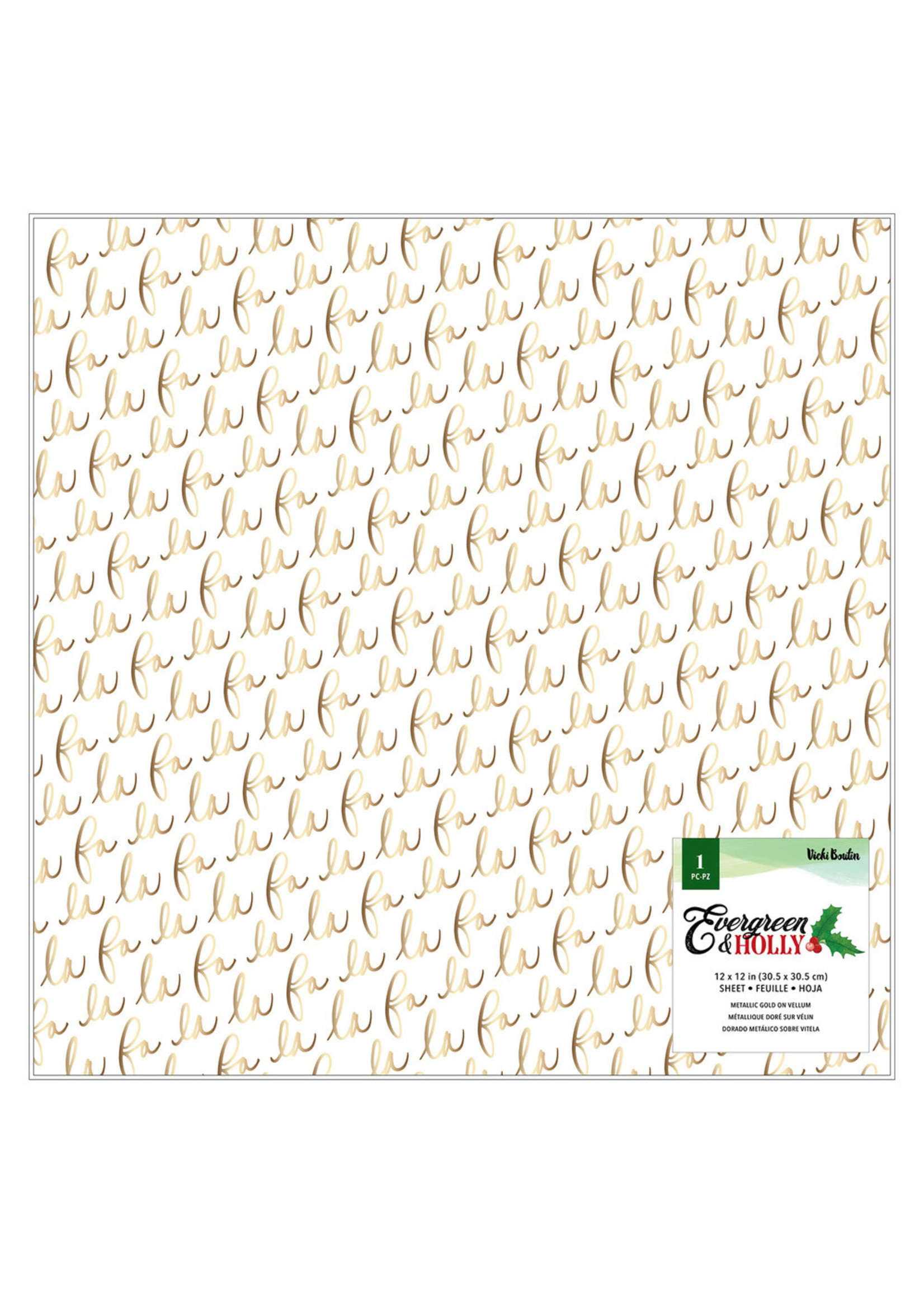 American Crafts Vicki Boutin 12x12 Evergreen & Holly, Gold Foil /Vellum