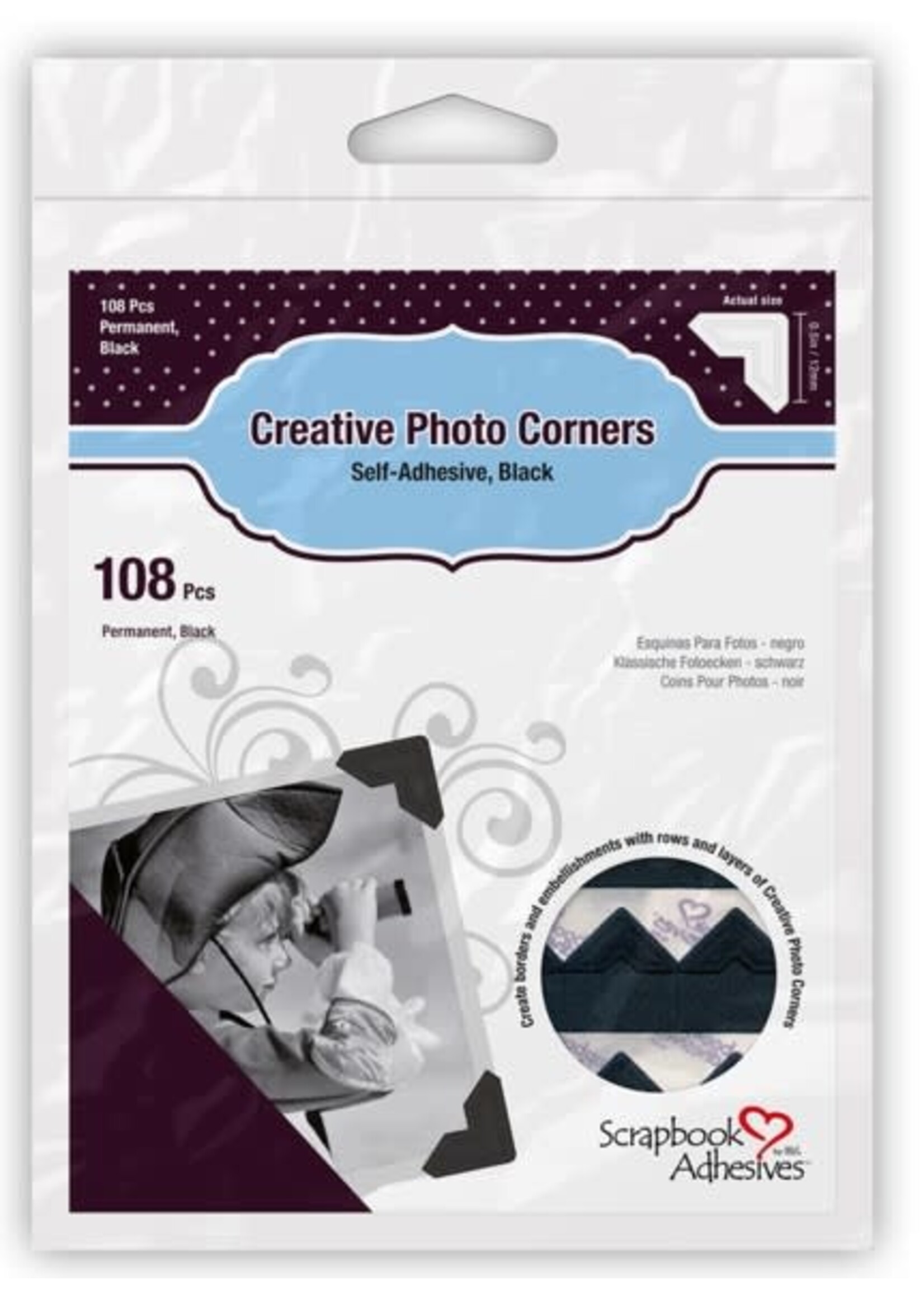 Scrapbook Adhesive SA Creative Photo Corners, Black [108]
