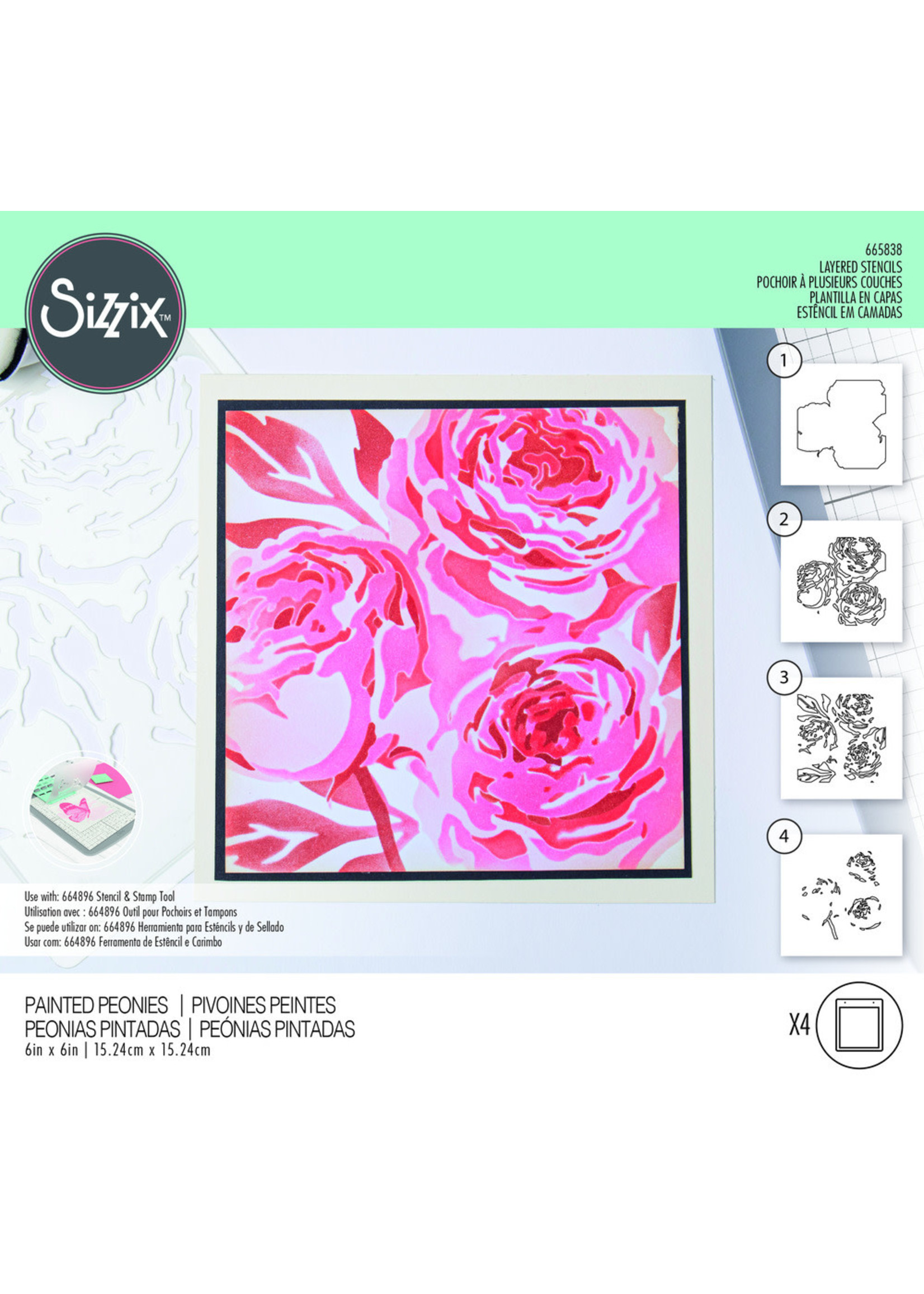 Sizzix Sizzix Layering Stencils, 665838 Layered Peony