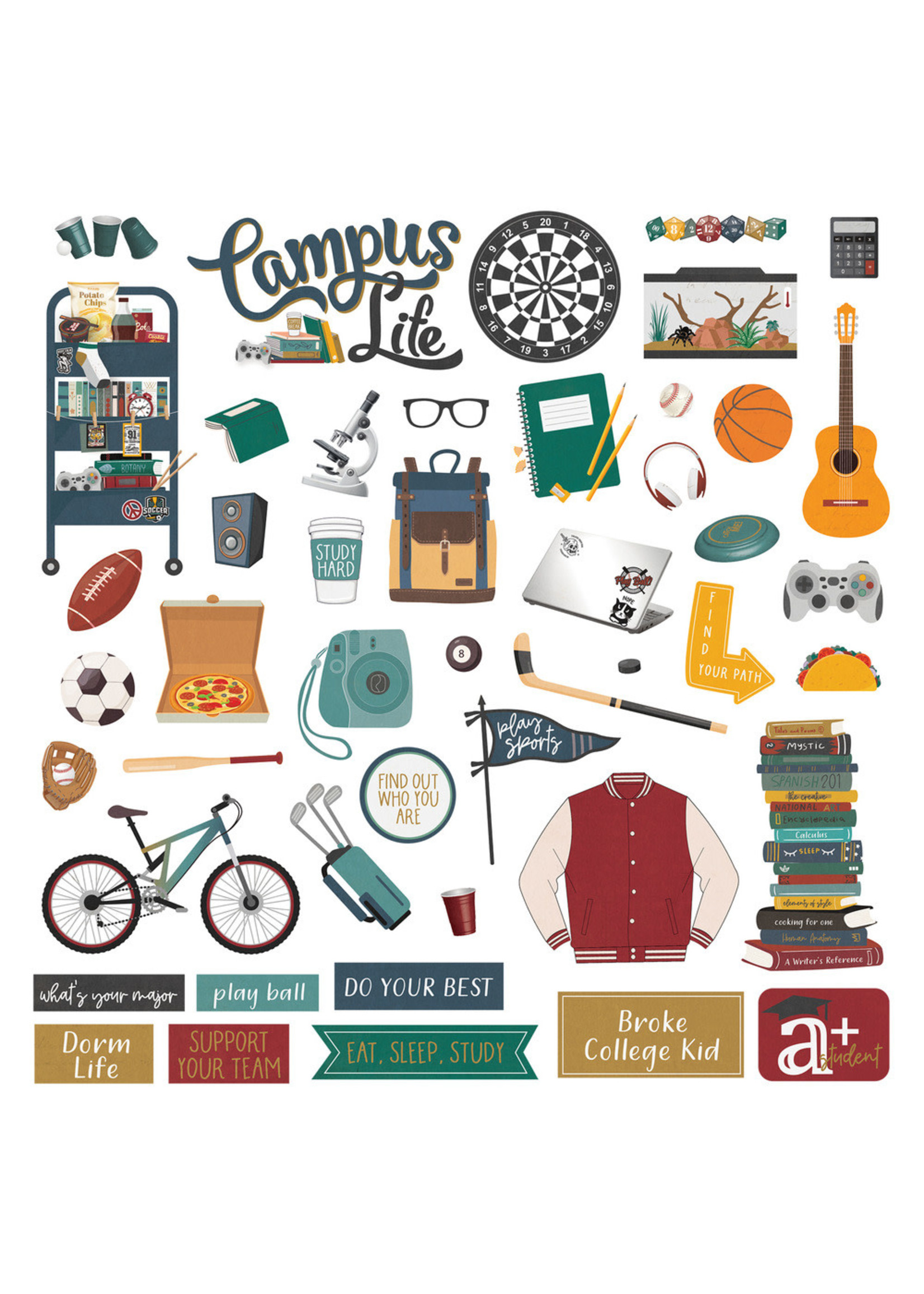 PhotoPlay 12X12 Element Sticker Sheet, Campus Life - Boy