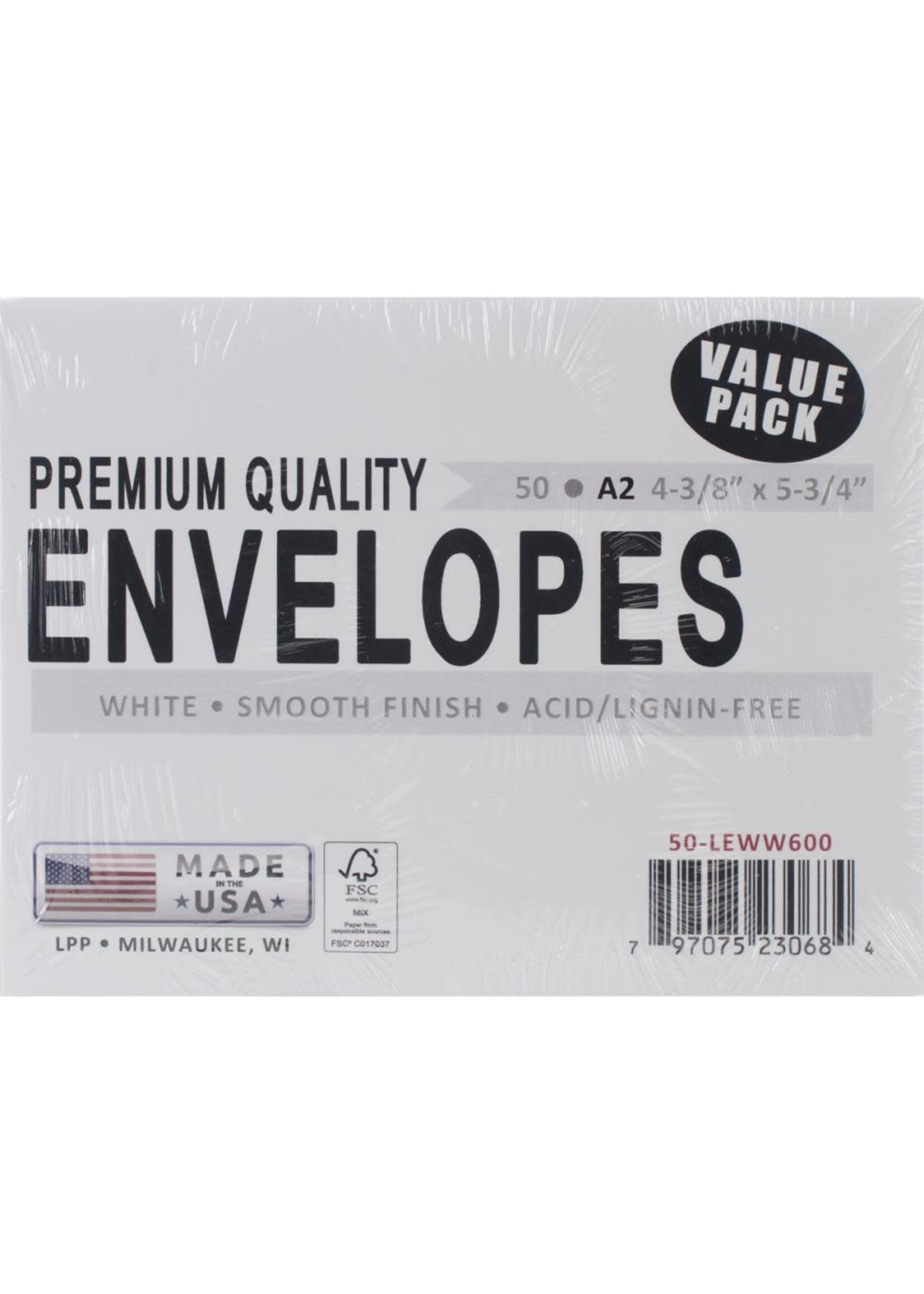 Leader Value Pack Premium Quality Envelopes, A2 White (50)