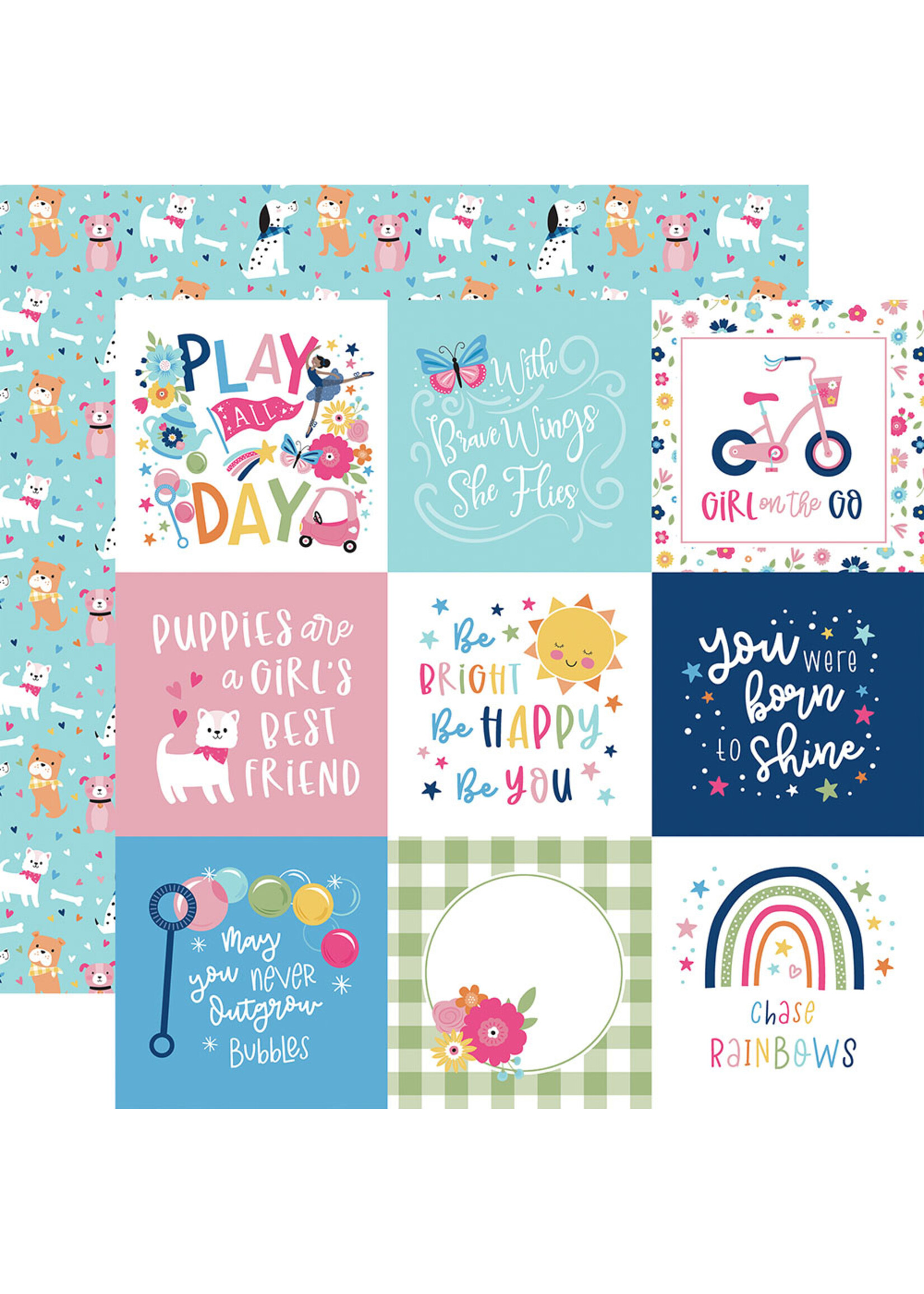 Echo Park Echo Park 12x12 Play all Day Girl, 4x4 Journaling Cards