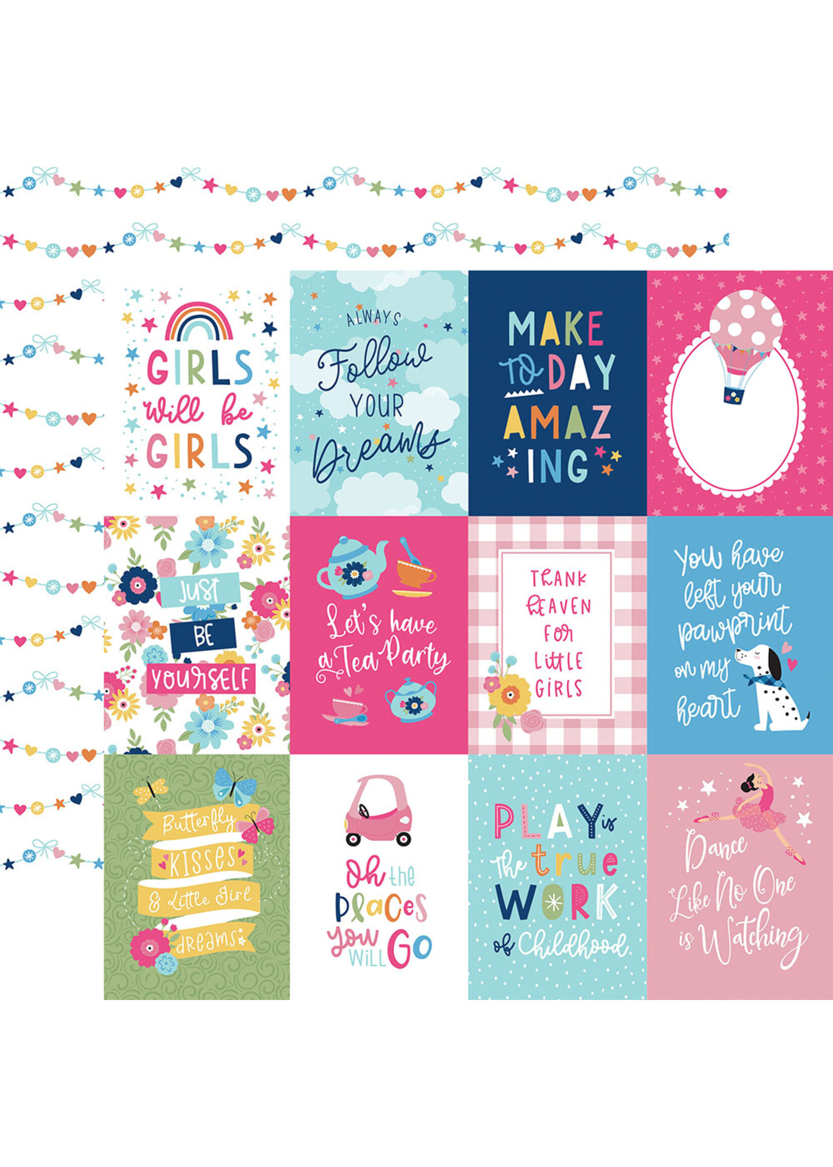 Echo Park Echo Park 12x12 Play all Day Girl, 3x4 Journaling Cards