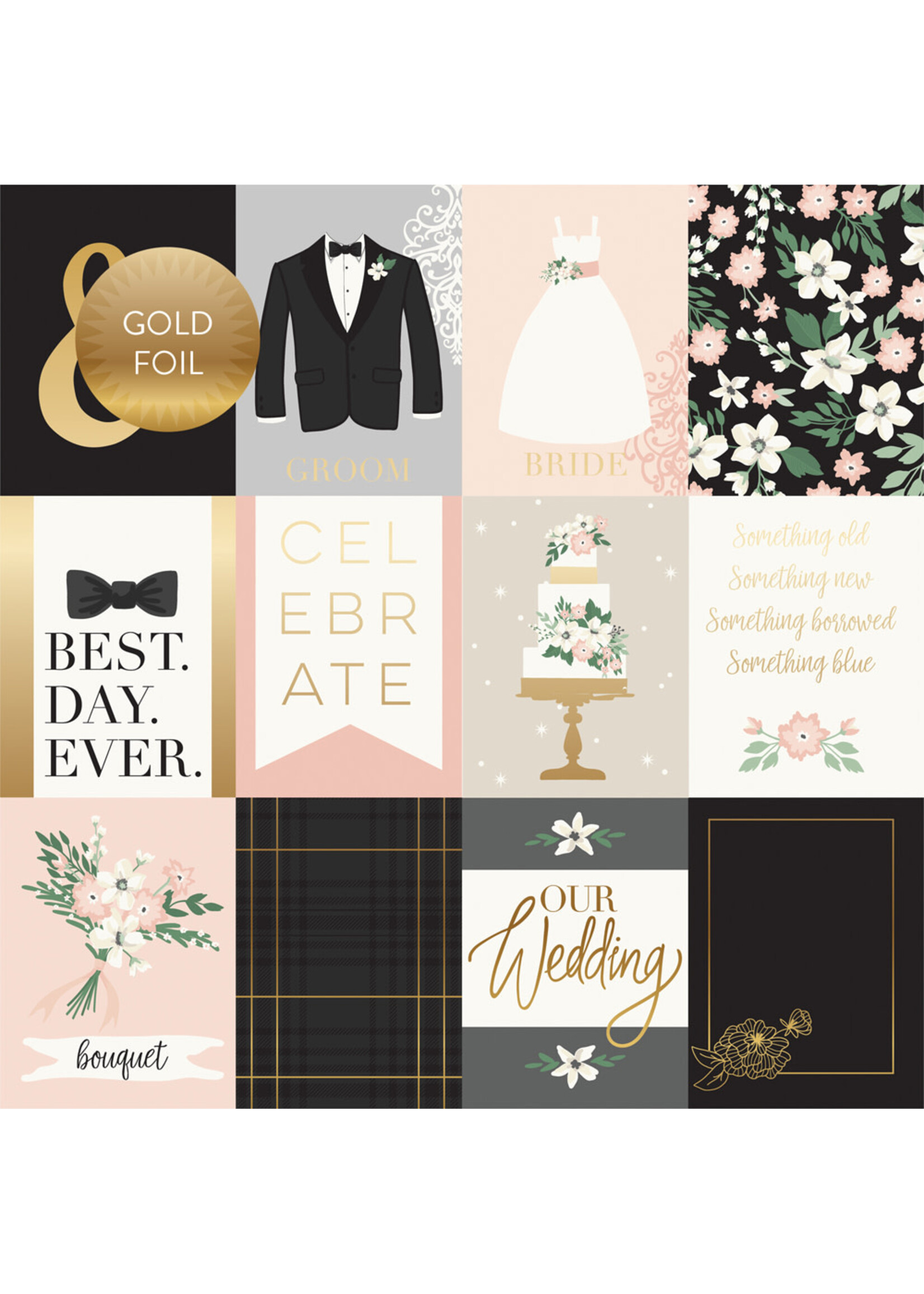 Echo Park Echo Park 12x12 Paper Wedding Day, 3x4 Journalling Cards Foiled