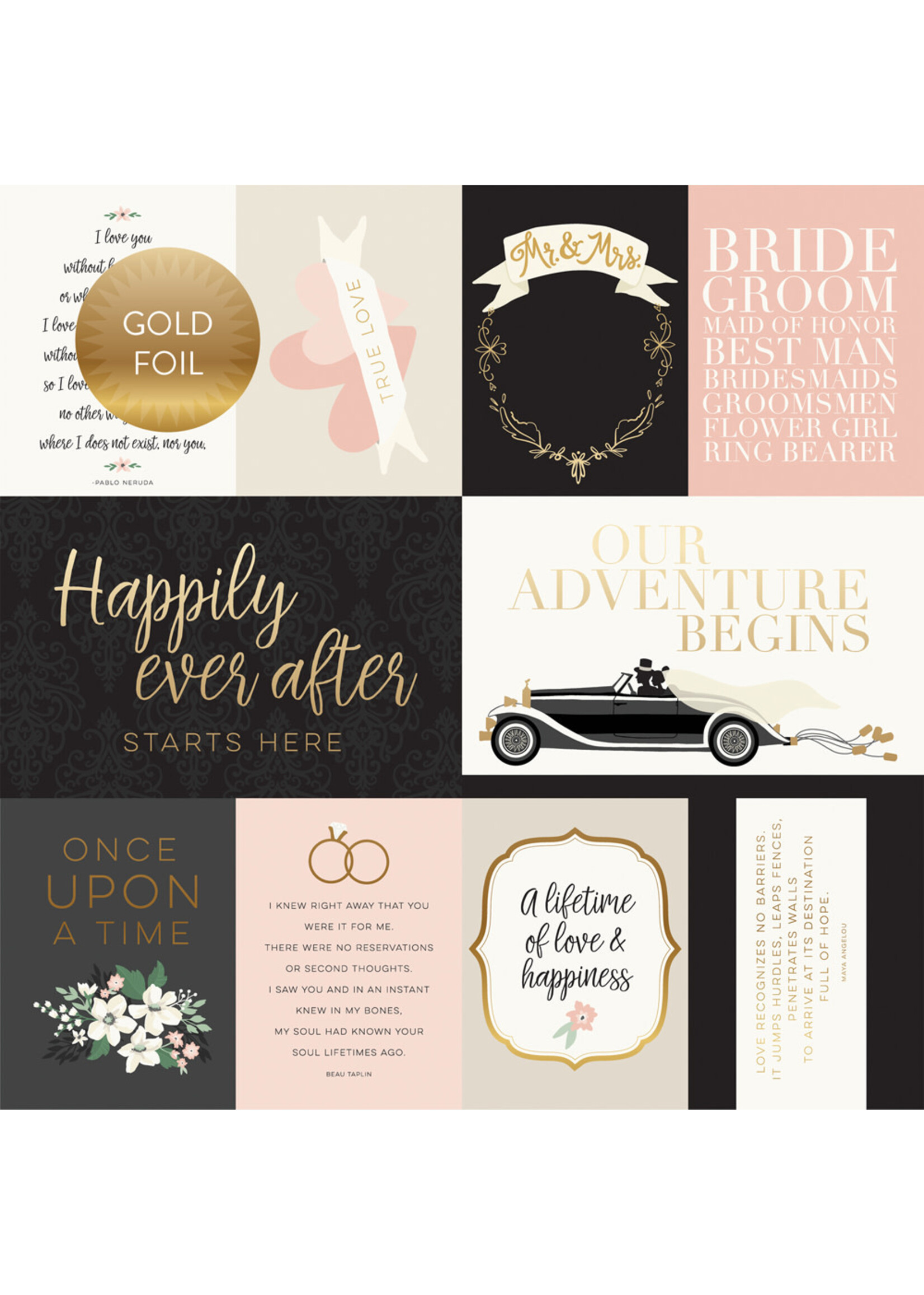 Echo Park Echo Park 12x12 Paper Wedding Day, Journaling Cards Foiled