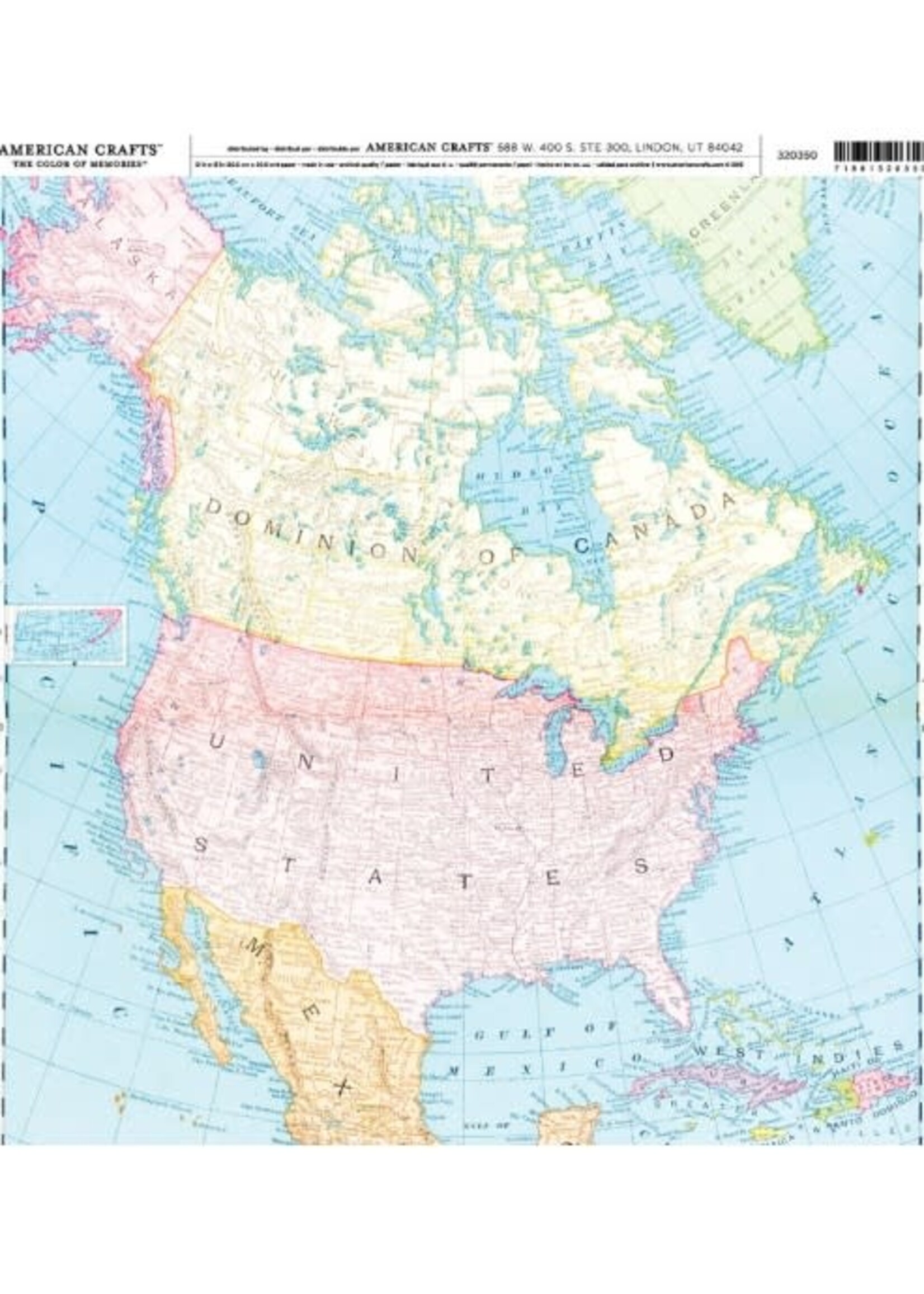 American Crafts AC 12x12 The Colour of Memories, North American Map