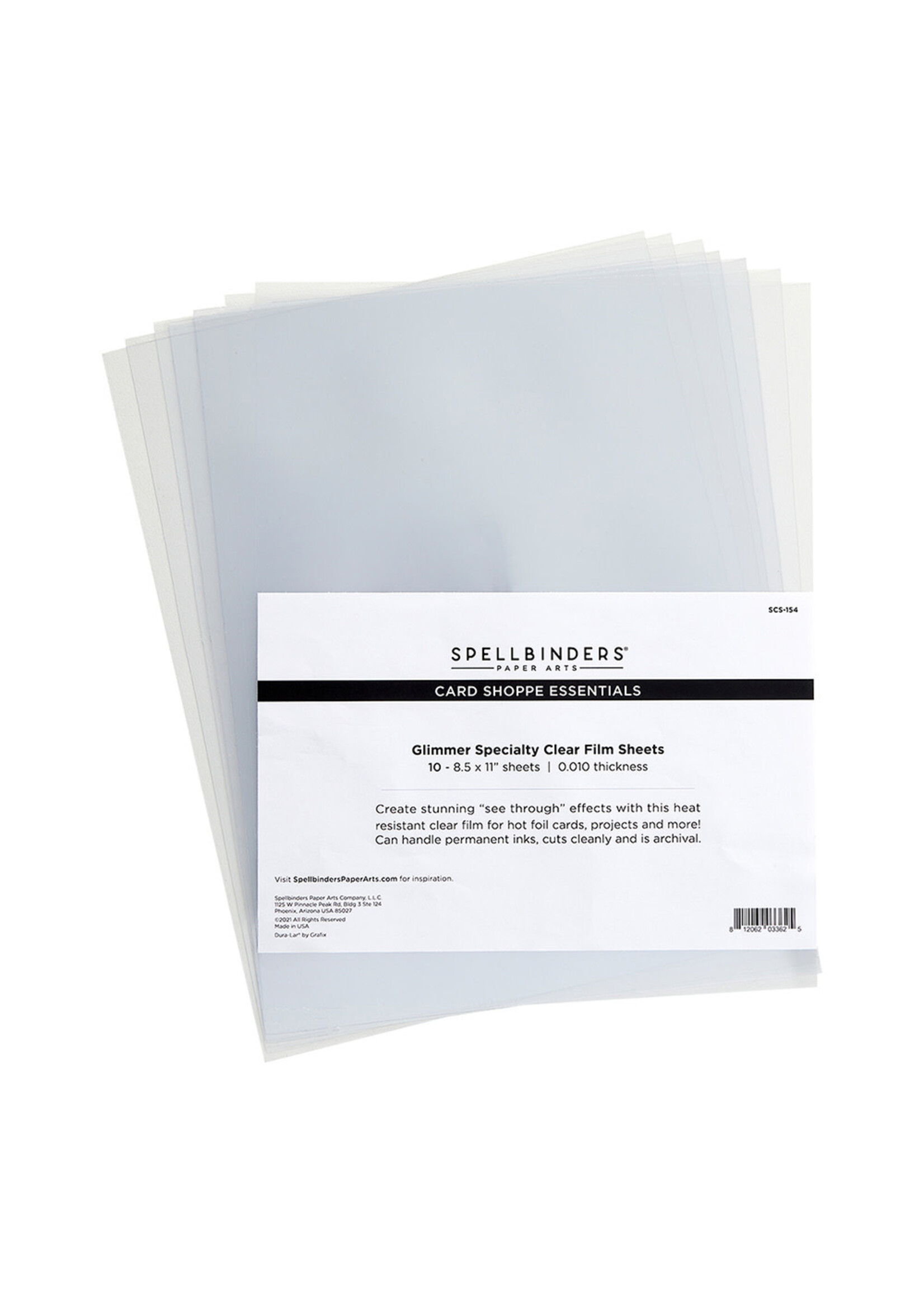 Spellbinders Glimmer  8.5x11 Specialty Clear Film Sheet (1) PER SHEET