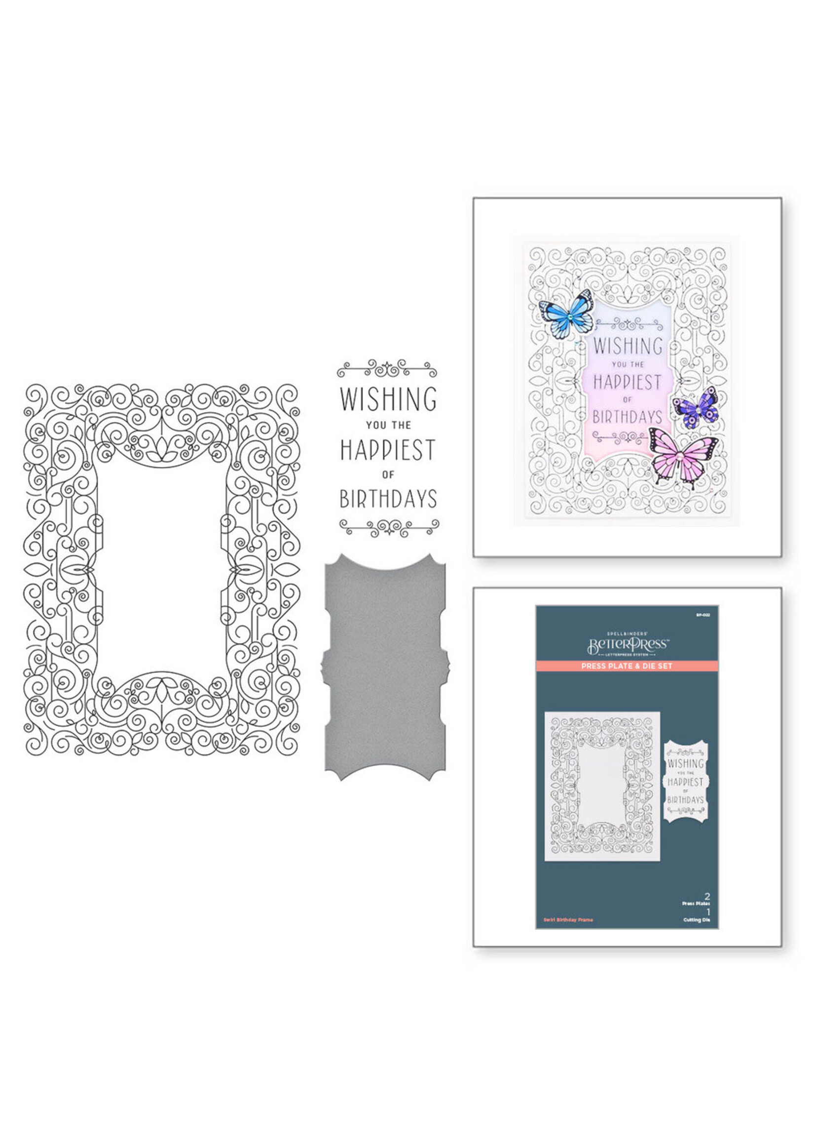 Spellbinders BetterPress Plate & Die Set, Swirl Birthday Frame