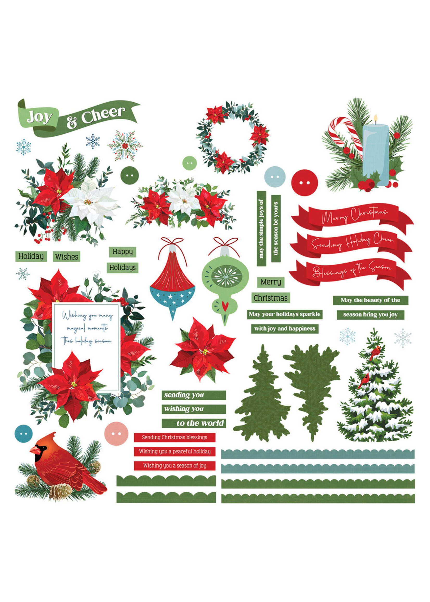 PhotoPlay 12x12 Card Kit Sticker Sheets, Christmas Garden