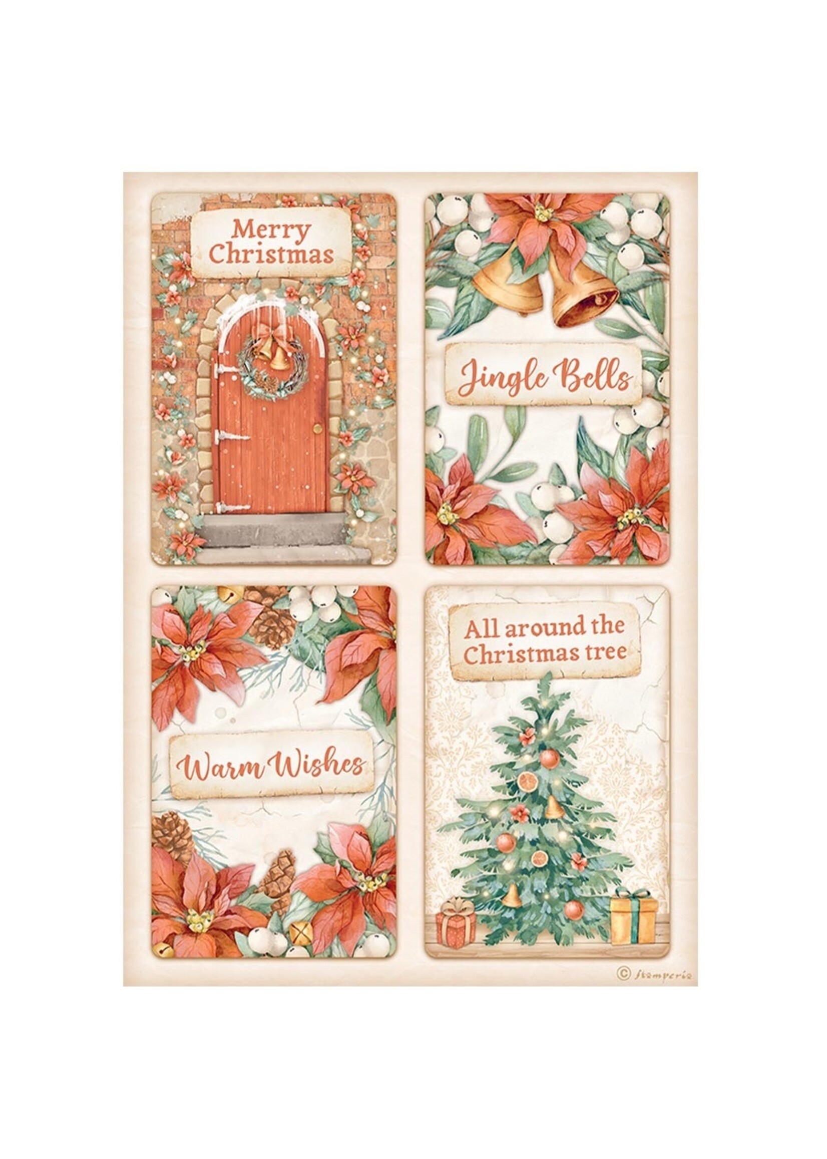 Stamperia A4 Rice Paper, All Around Christmas - 4 Cards