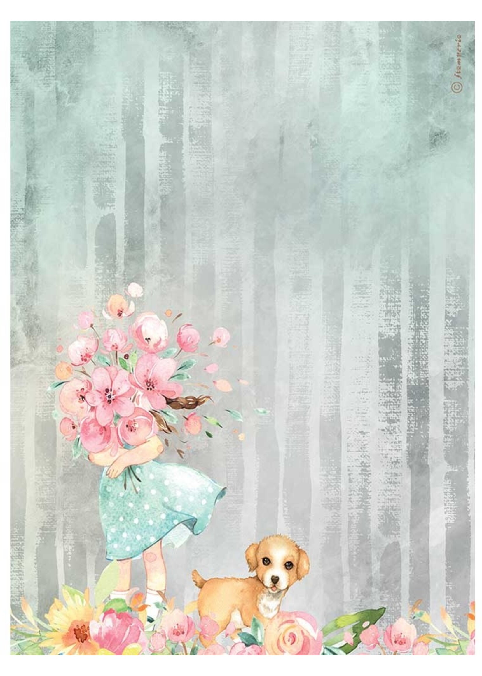 Stamperia Stamperia Rice Paper Circle of Love, Bouquet and Dog