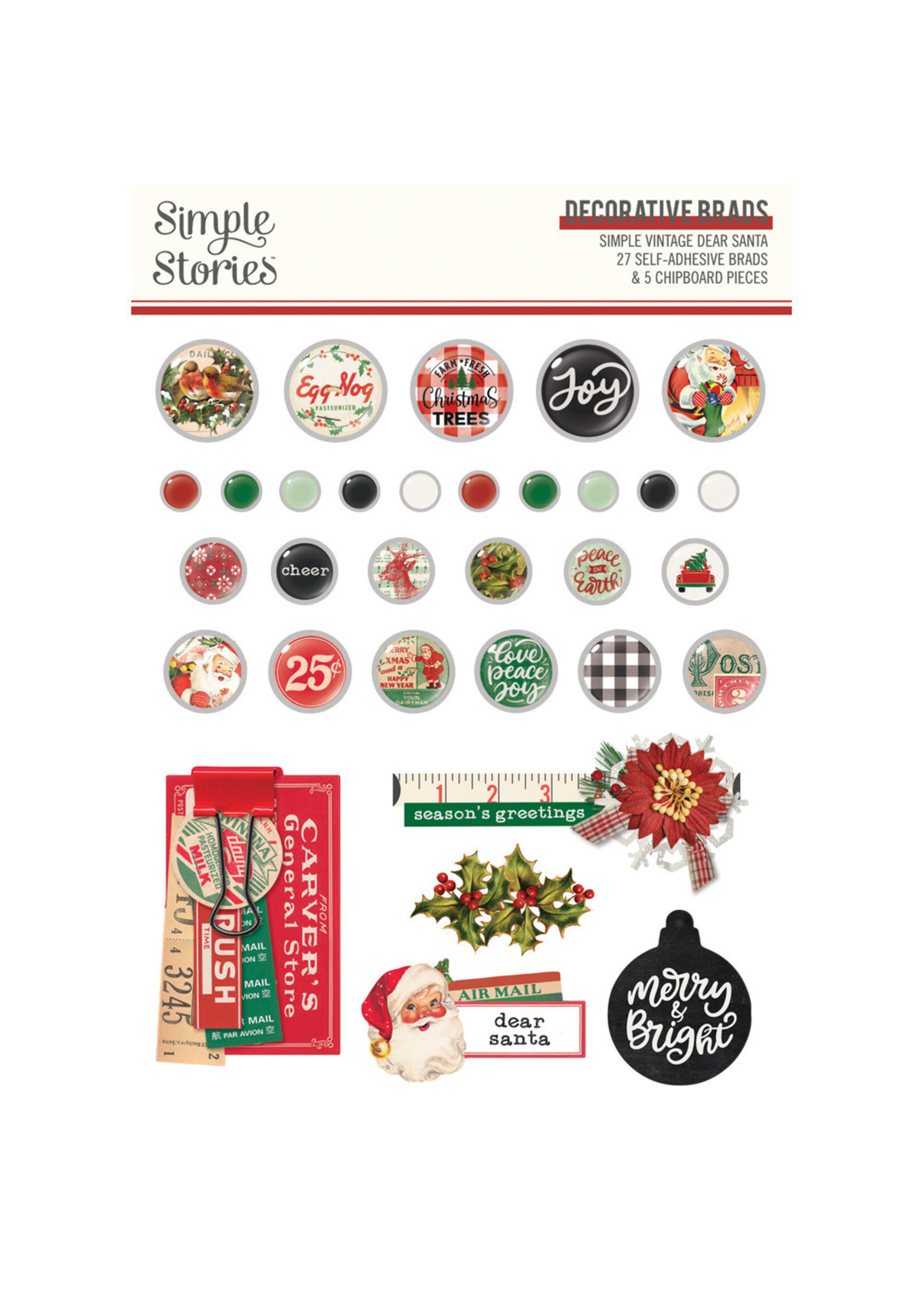 Simple Stories Decorative Brads, SV Dear Santa