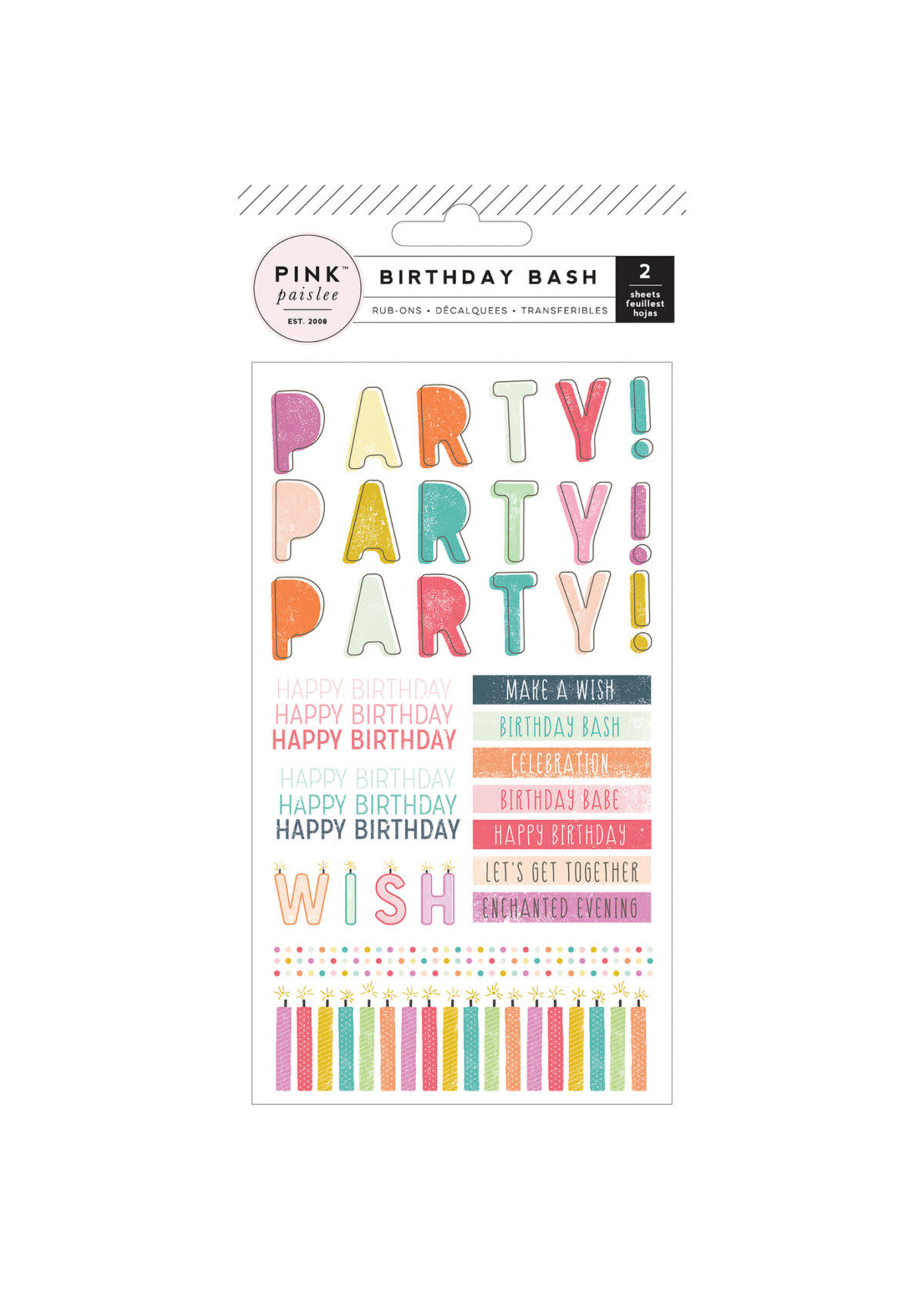 Pink Paislee Rub Ons, Birthday Bash