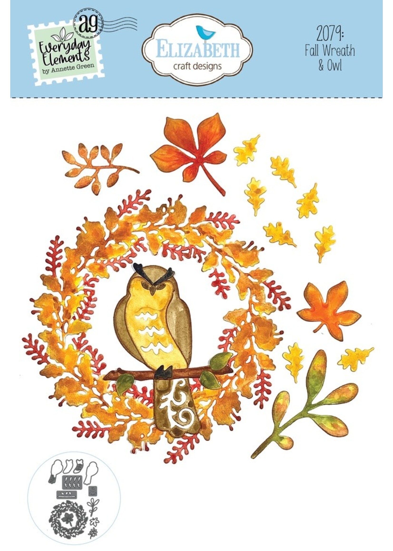 Elizabeth Craft Design ECD Die, 2079 Fall Wreath & Owl