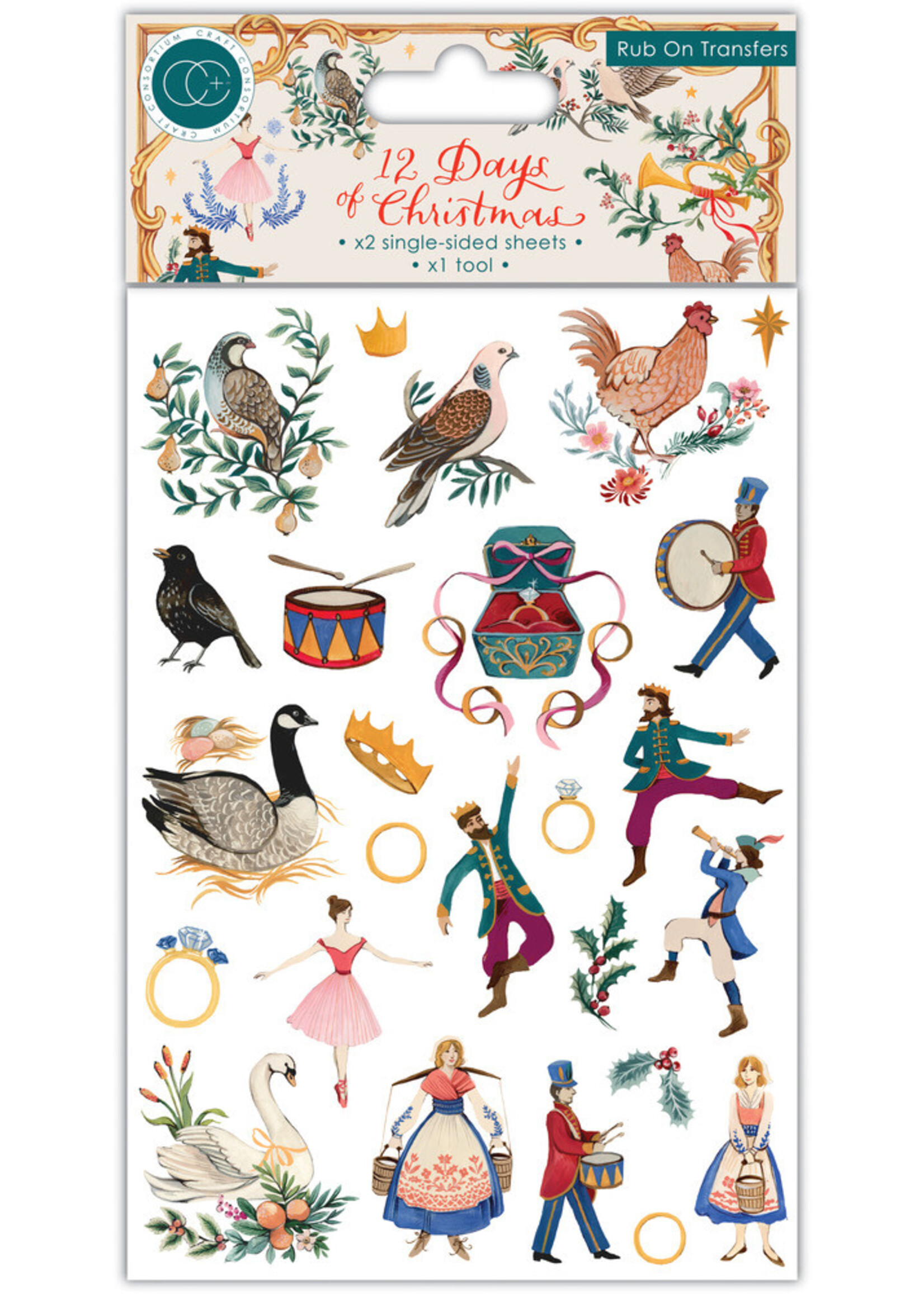 Craft Consortium Craft Consortium Rub-On Transfers, 12 Days of Christmas