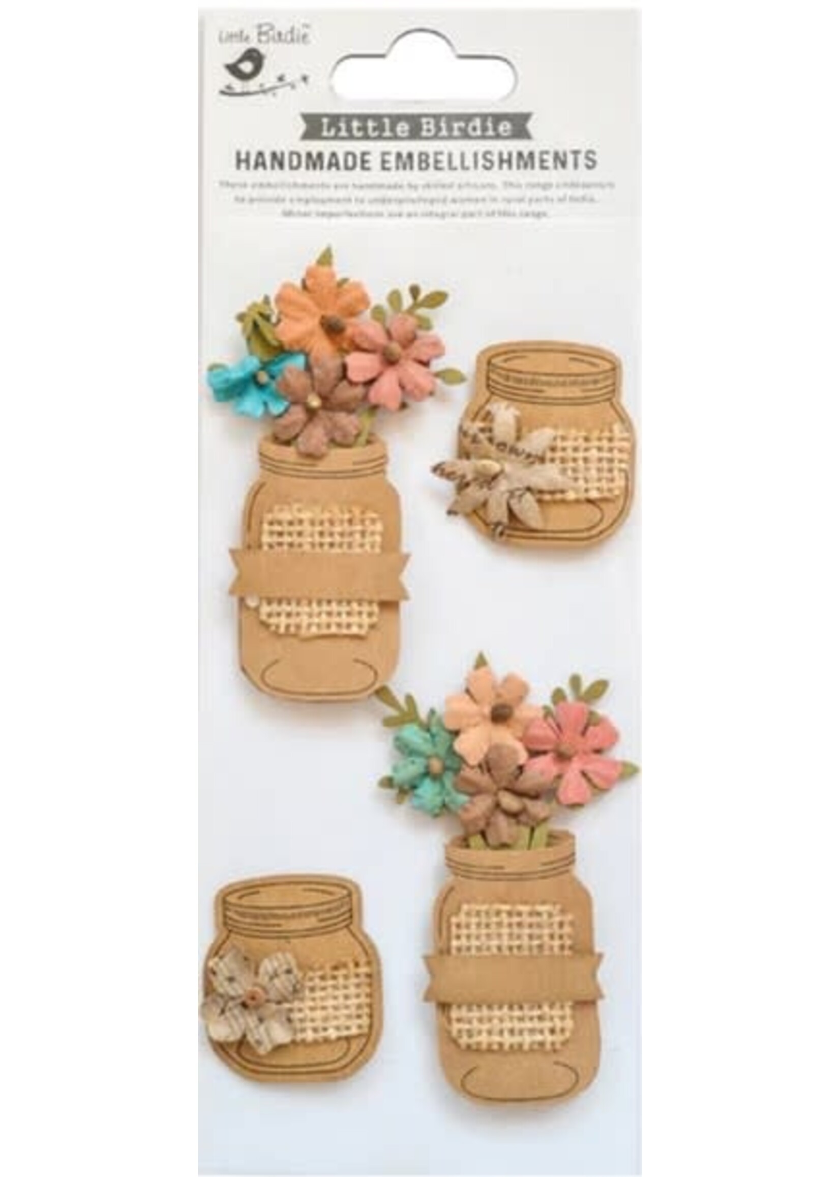 Little Birdie Embellishments, Shades of Brown Floral Jar