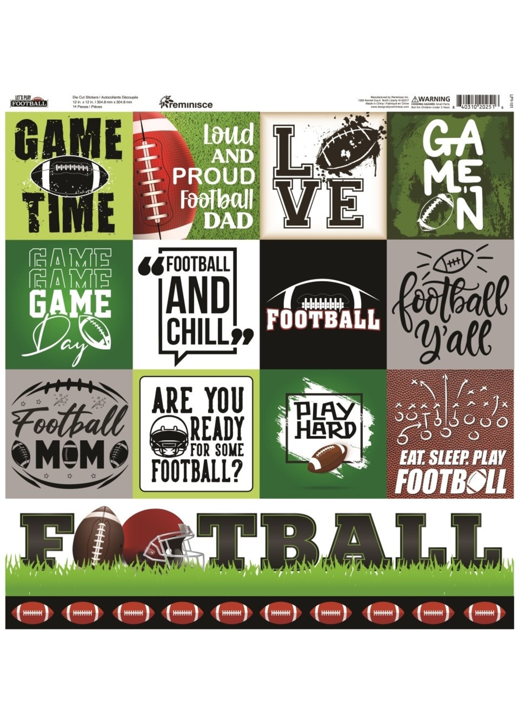 Reminisce 12X12 Sticker Sheet, Custom - Let's Play Football