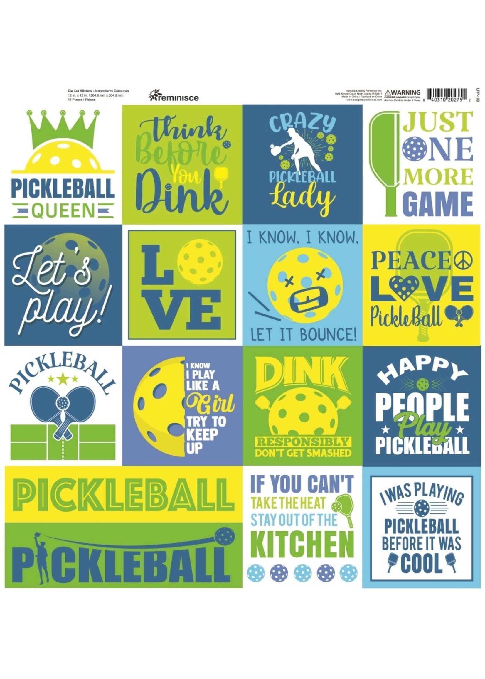 Reminisce 12X12 Sticker Sheet, Custom - Let's Play Pickleball