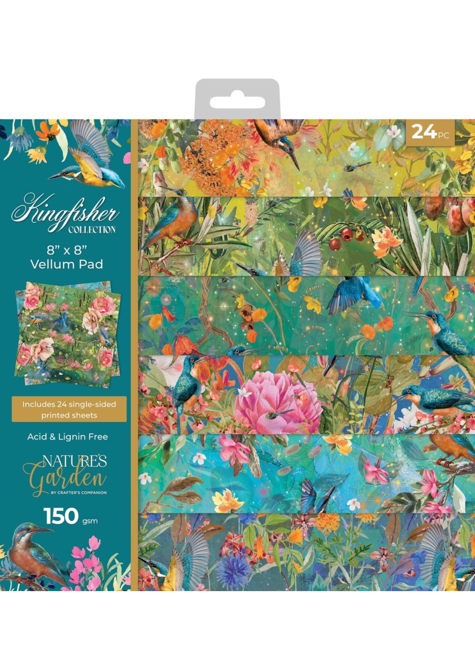 Crafter's Companion Nature's Garden 8x8 Vellum Pad, Kingfisher Collection