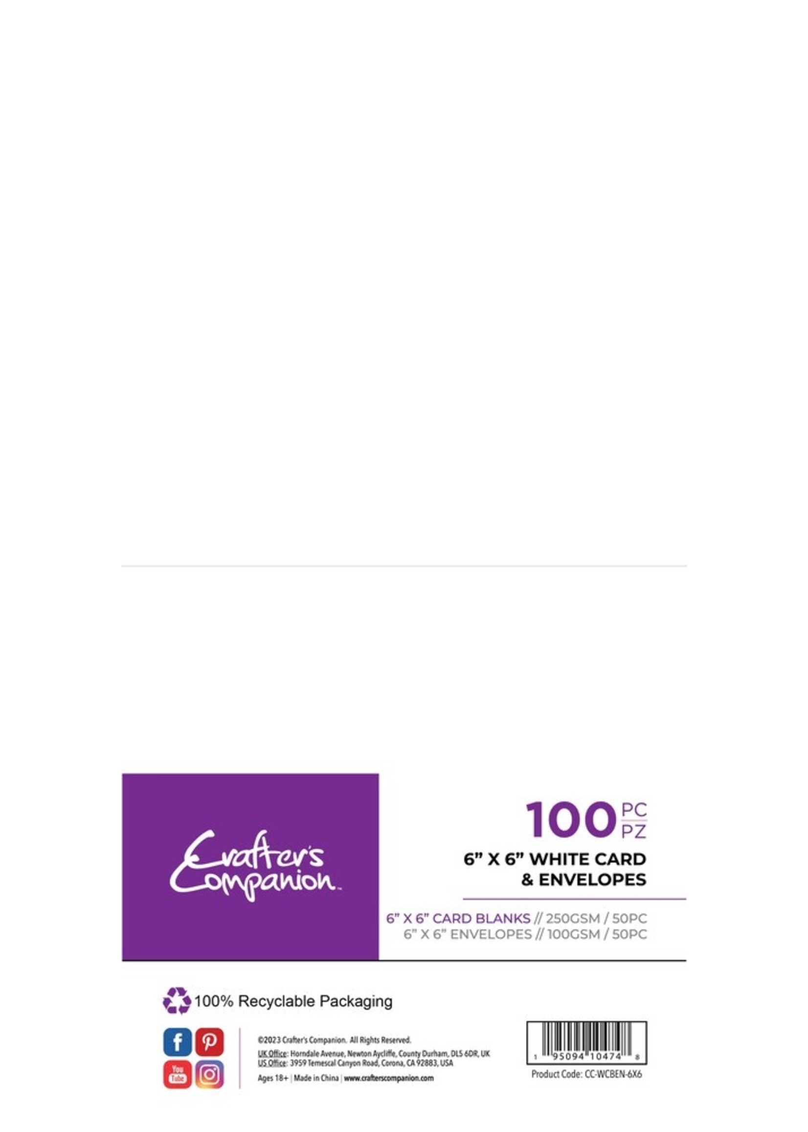 Crafter's Companion 6X6 Card & Envelope Blanks, White (100pc)