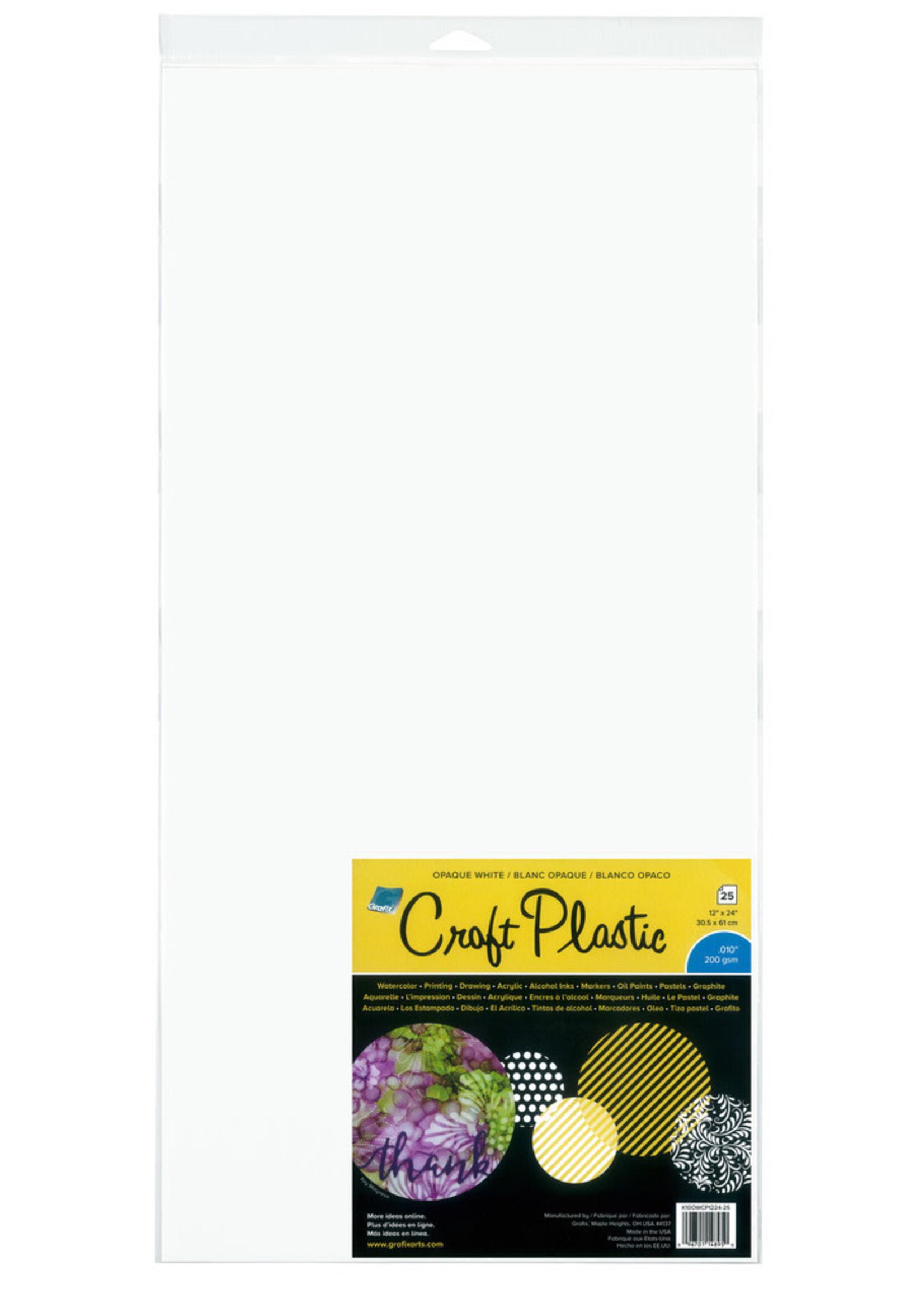 Grafix Craft Plastic 12x24, Opaque White (per sheet)