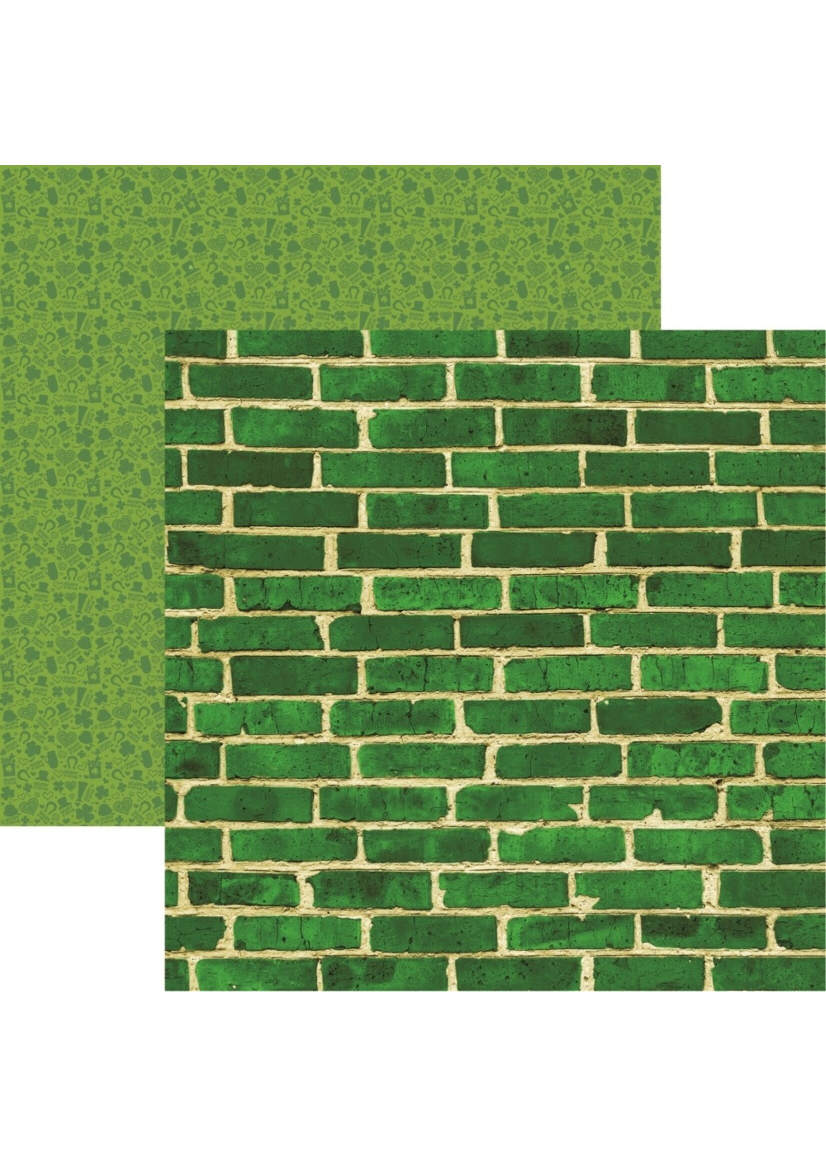 Reminisce 12x12 Patterned Paper, Irish Kiss - Green Brick Wall