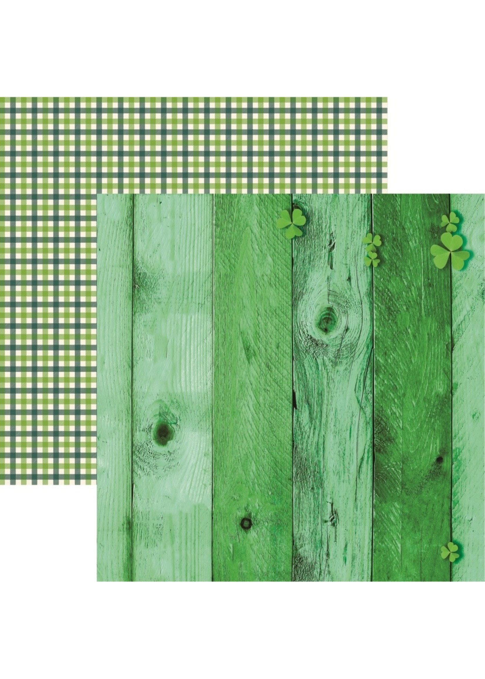 Reminisce 12x12 Patterned Paper, Irish Kiss - Shamrock on Green Wood